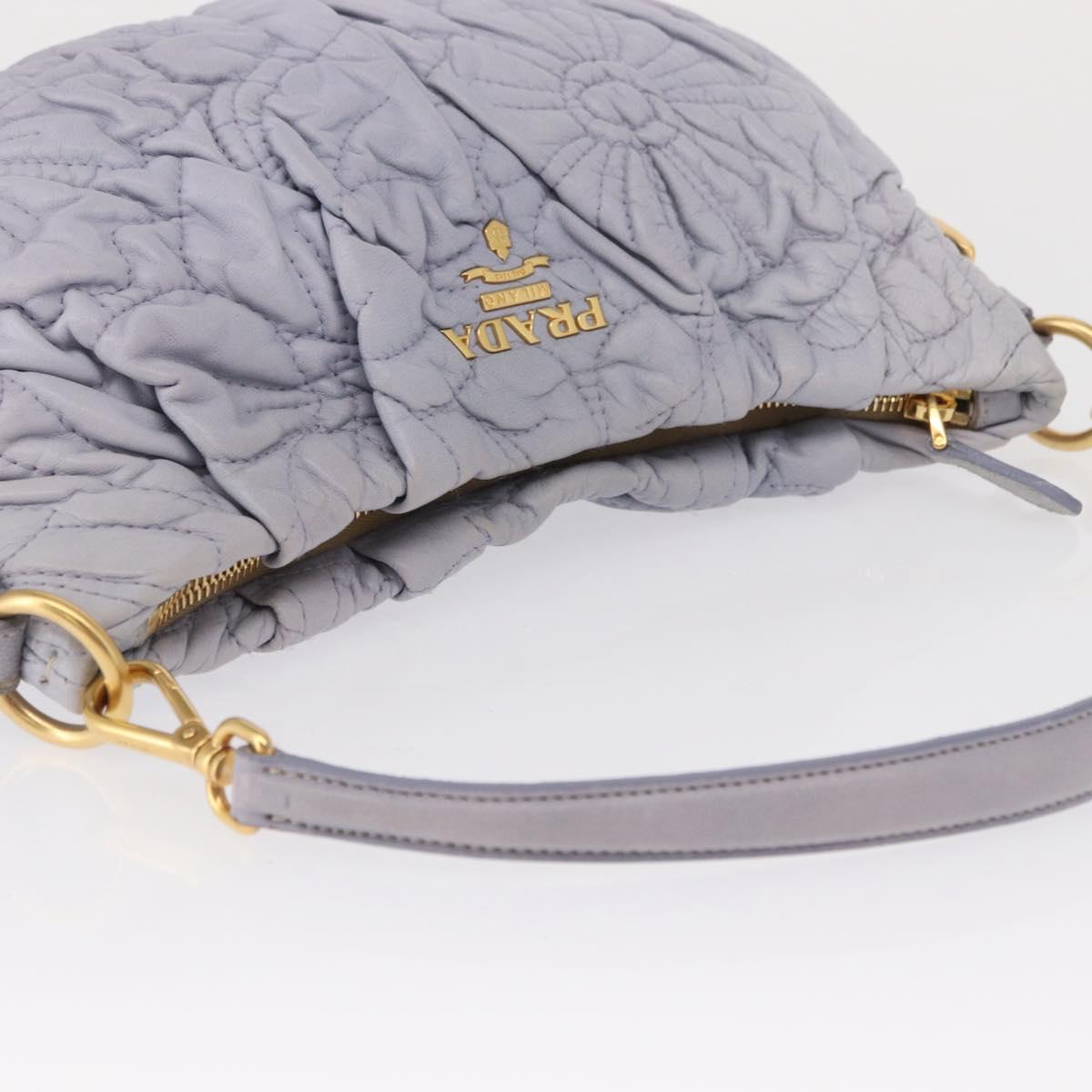 PRADA Flower Quilted Shoulder Bag Leather Gold lavender Auth 163520