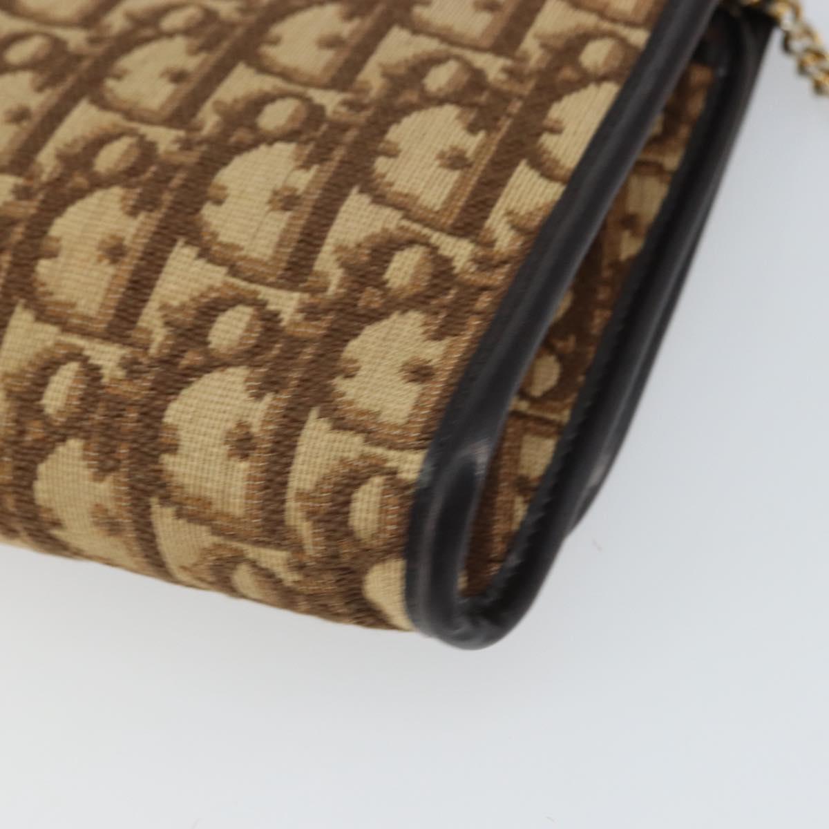 Christian Dior Trotter Canvas Chain Shoulder Bag Beige Gold Auth 163522