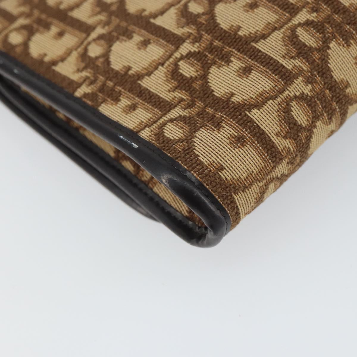 Christian Dior Trotter Canvas Chain Shoulder Bag Beige Gold Auth 163522