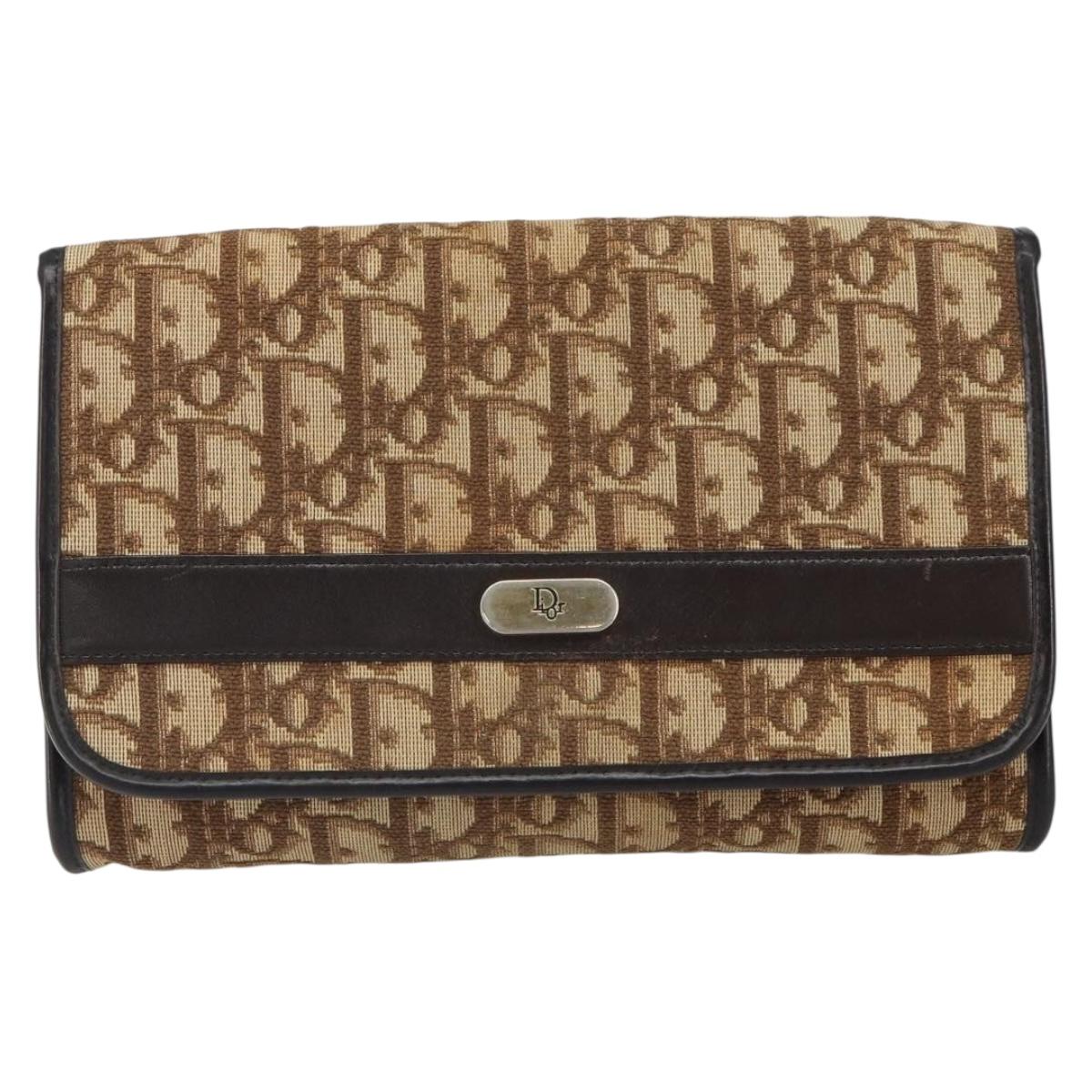 Christian Dior Trotter Canvas Chain Shoulder Bag Beige Gold Auth 163522