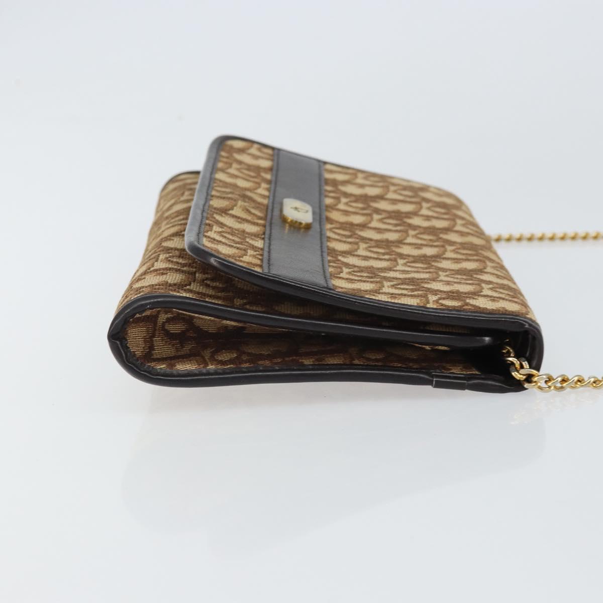 Christian Dior Trotter Canvas Chain Shoulder Bag Beige Gold Auth 163522