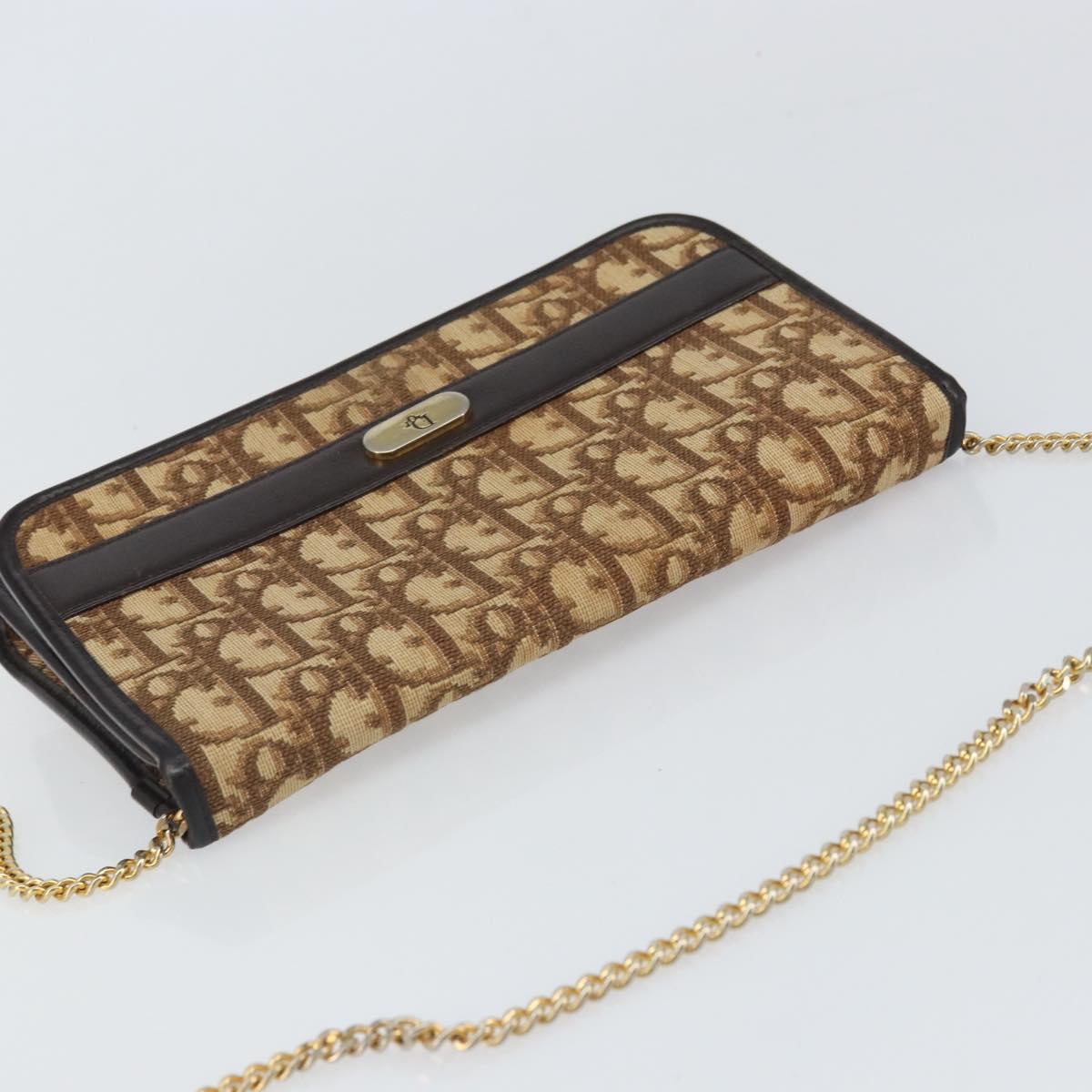 Christian Dior Trotter Canvas Chain Shoulder Bag Beige Gold Auth 163522
