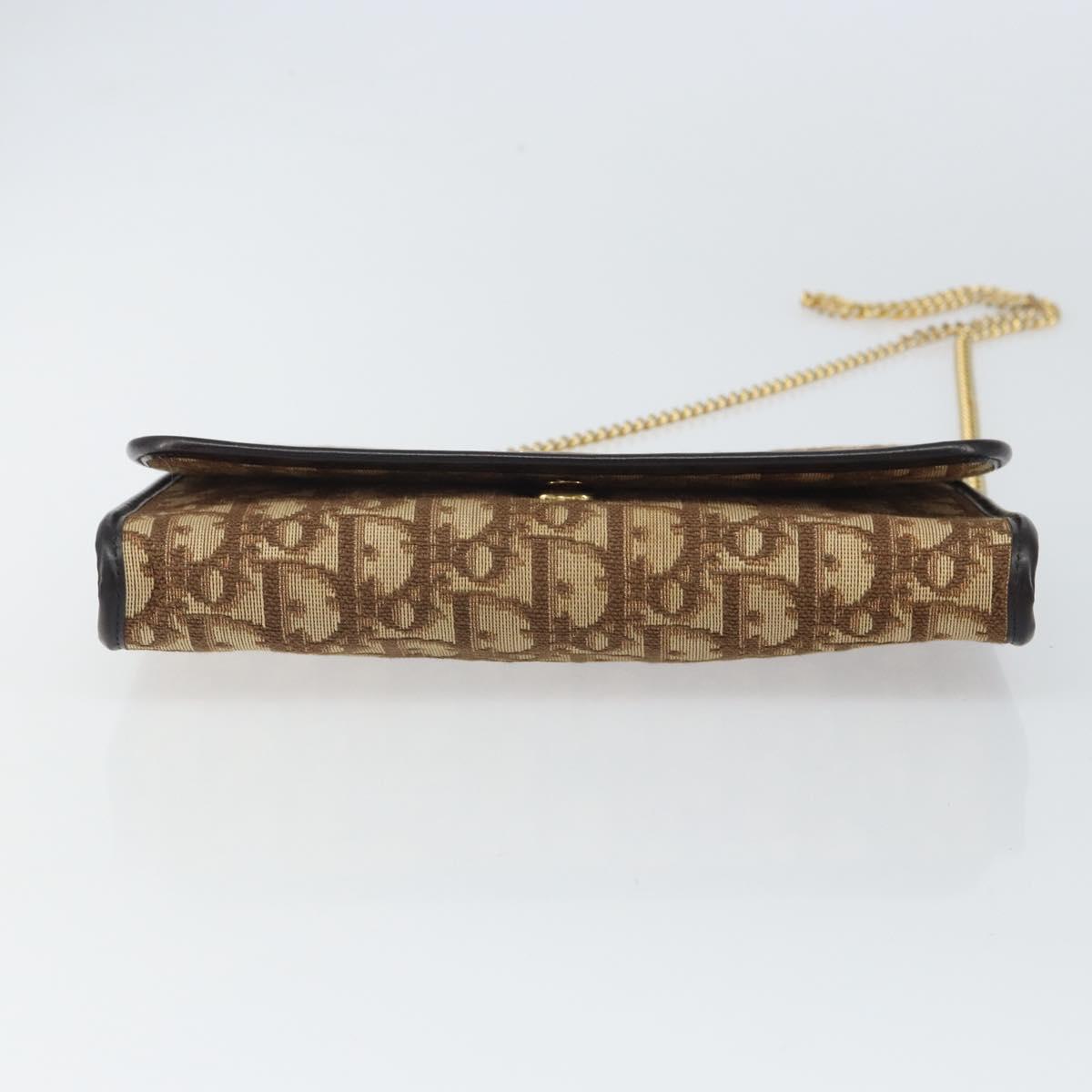 Christian Dior Trotter Canvas Chain Shoulder Bag Beige Gold Auth 163522