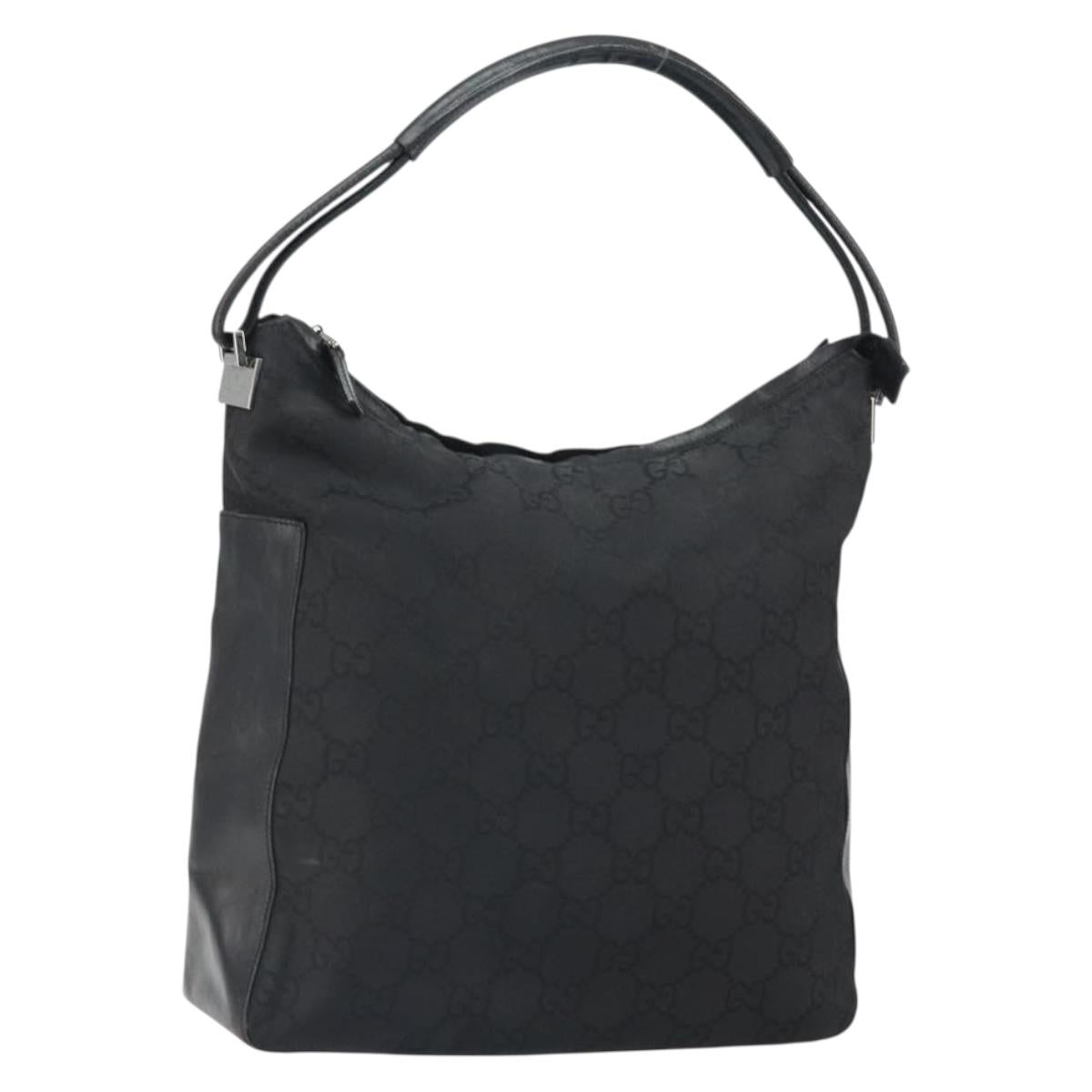 GUCCI GG Canvas Shoulder Bag Black Silver 001 3770 1705 Auth 163525