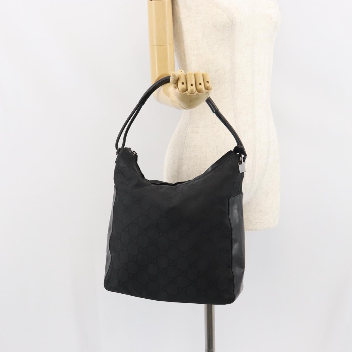 GUCCI GG Canvas Shoulder Bag Black Silver 001 3770 1705 Auth 163525