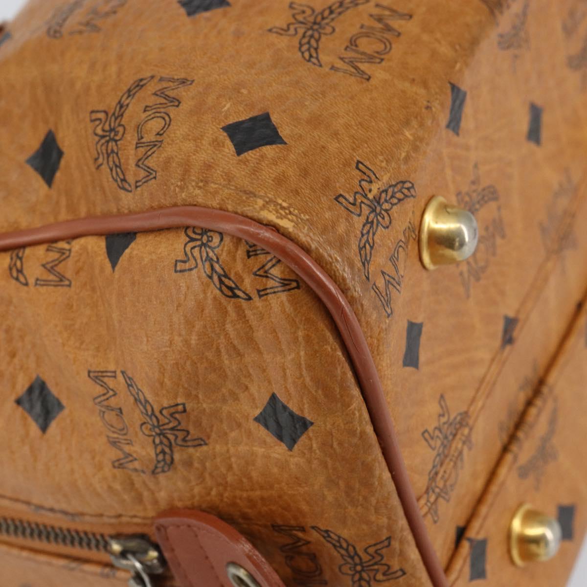 MCM Vicetos Logogram Boston Bag PVC Leather Brown Gold Auth 163539