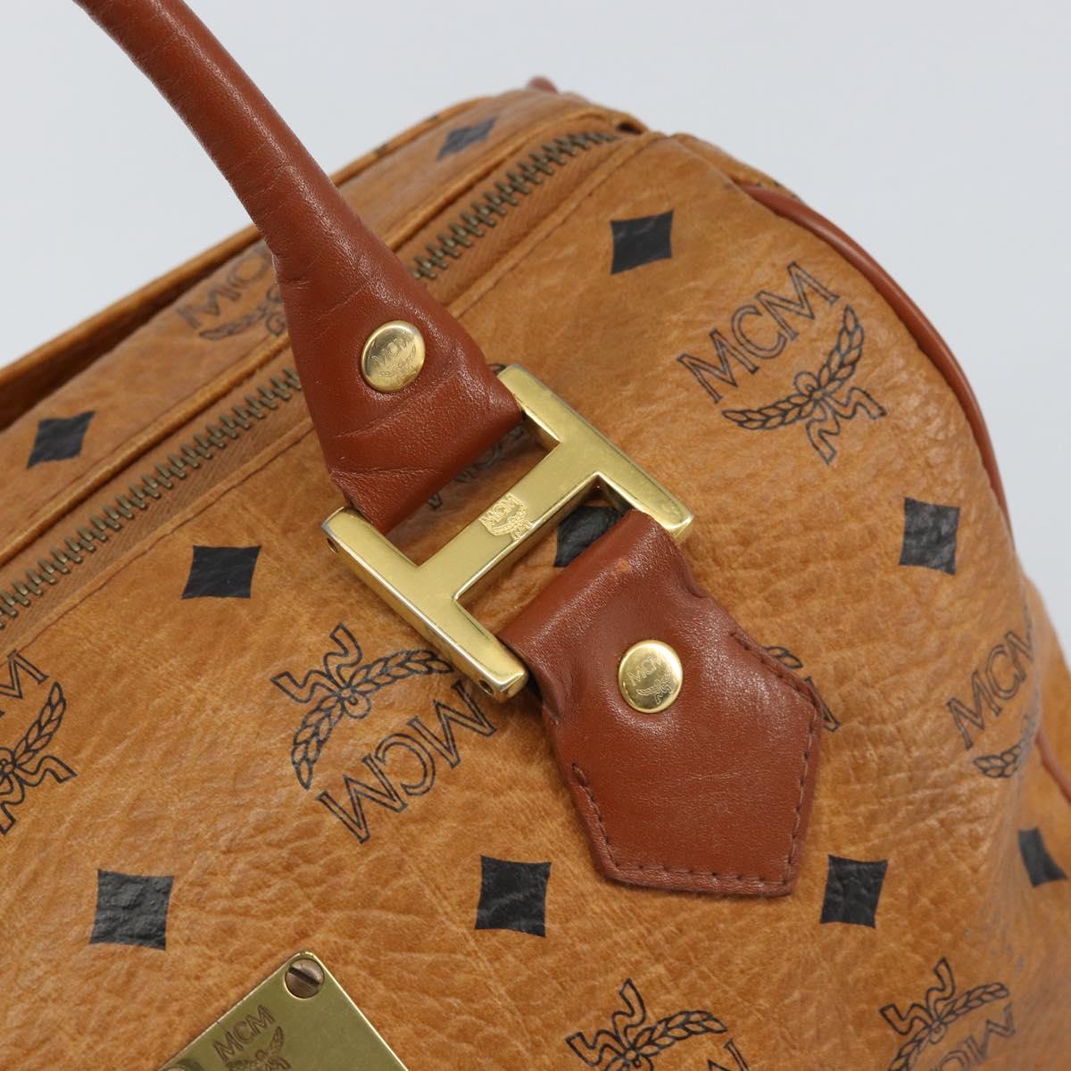 MCM Vicetos Logogram Boston Bag PVC Leather Brown Gold Auth 163539
