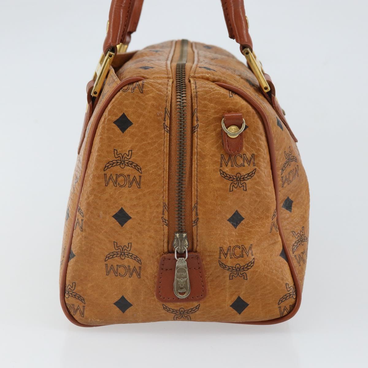 MCM Vicetos Logogram Boston Bag PVC Leather Brown Gold Auth 163539