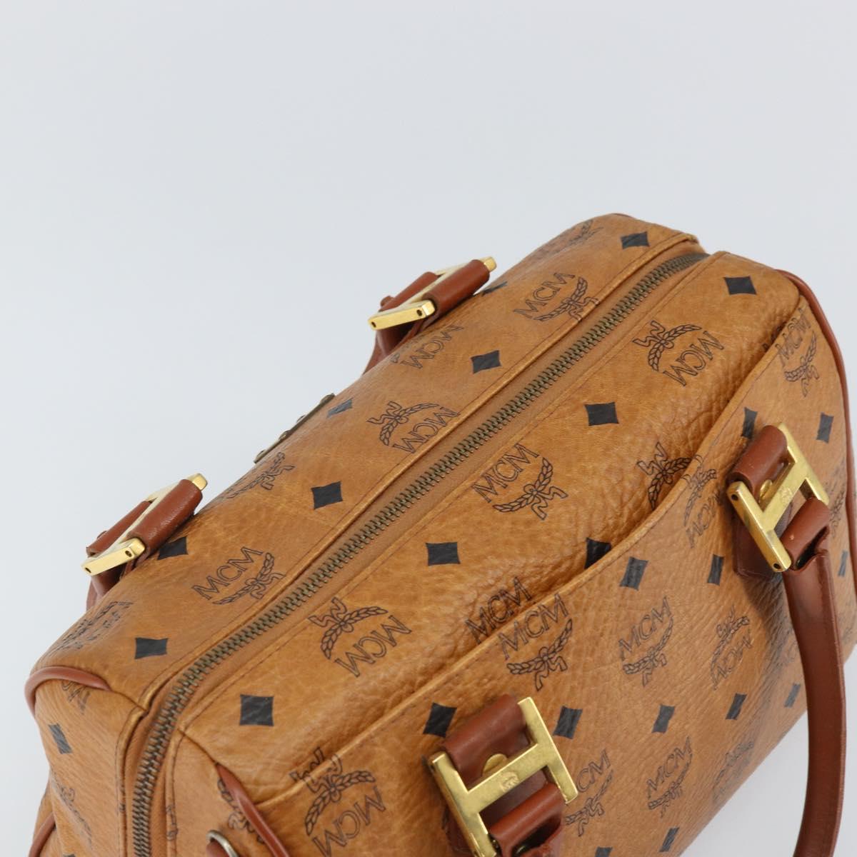 MCM Vicetos Logogram Boston Bag PVC Leather Brown Gold Auth 163539