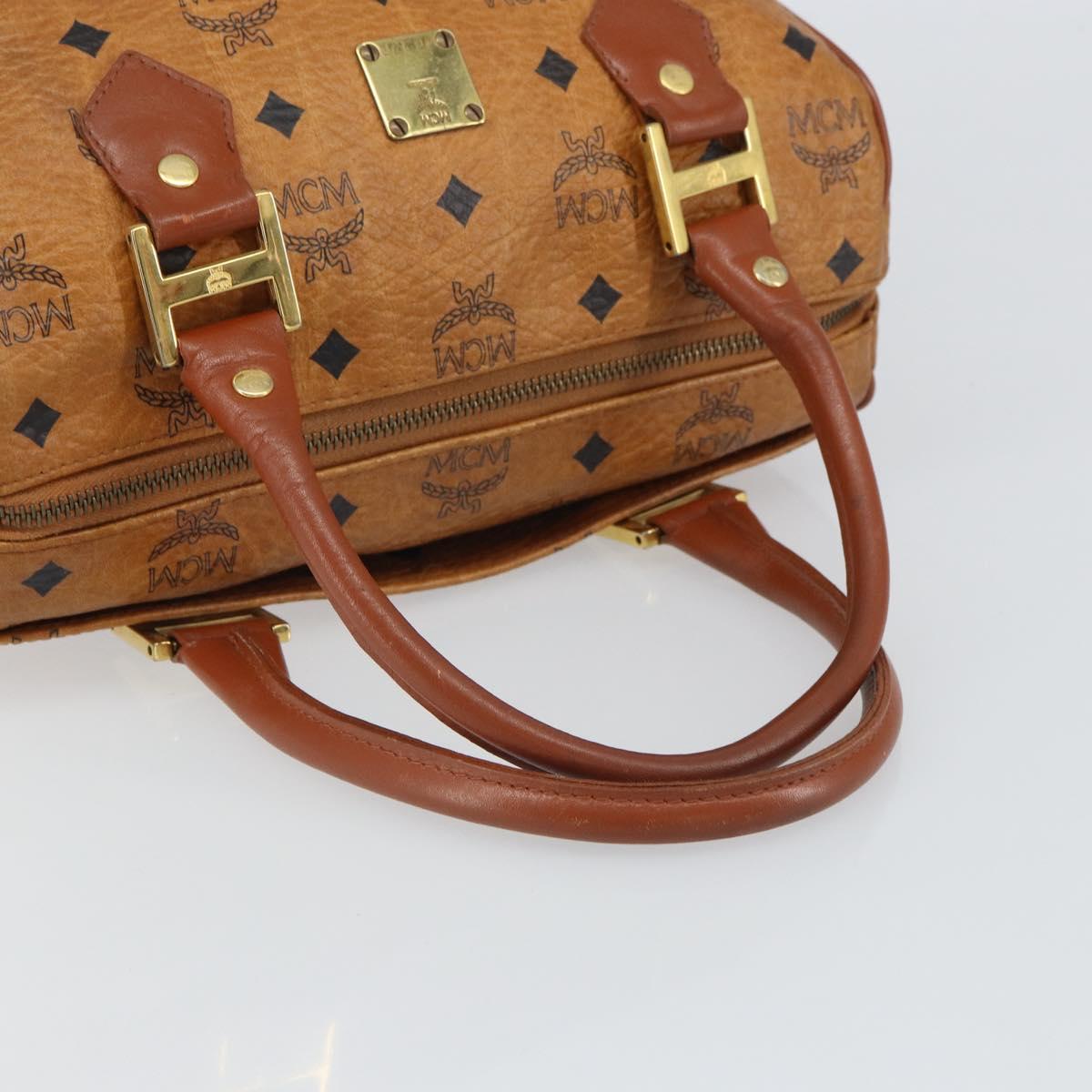 MCM Vicetos Logogram Boston Bag PVC Leather Brown Gold Auth 163539