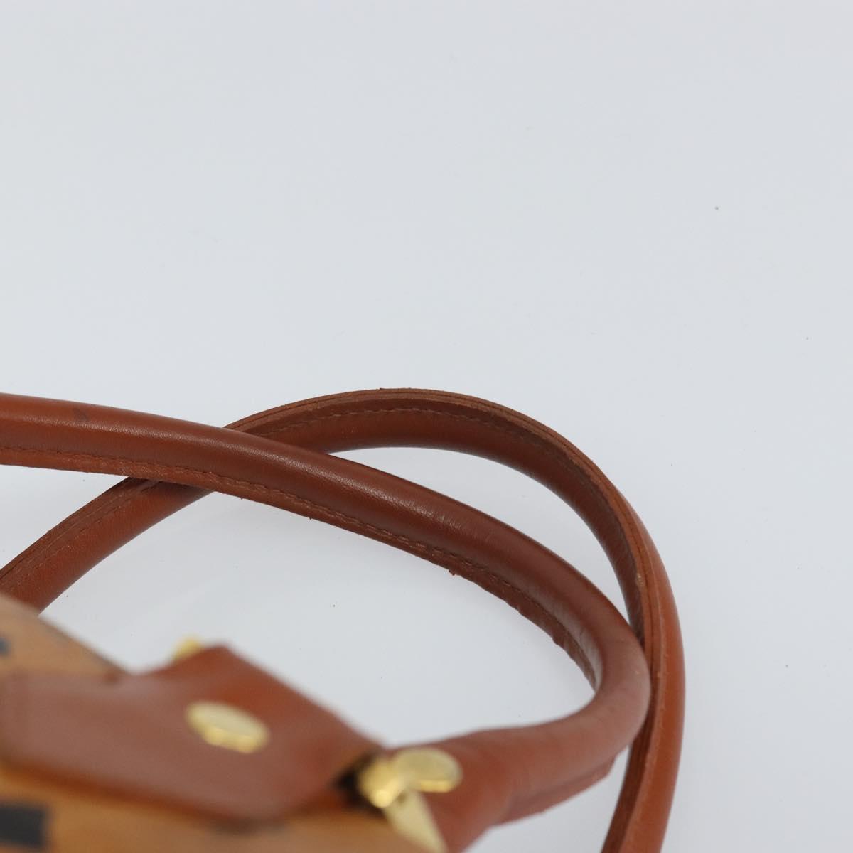 MCM Vicetos Logogram Boston Bag PVC Leather Brown Gold Auth 163539