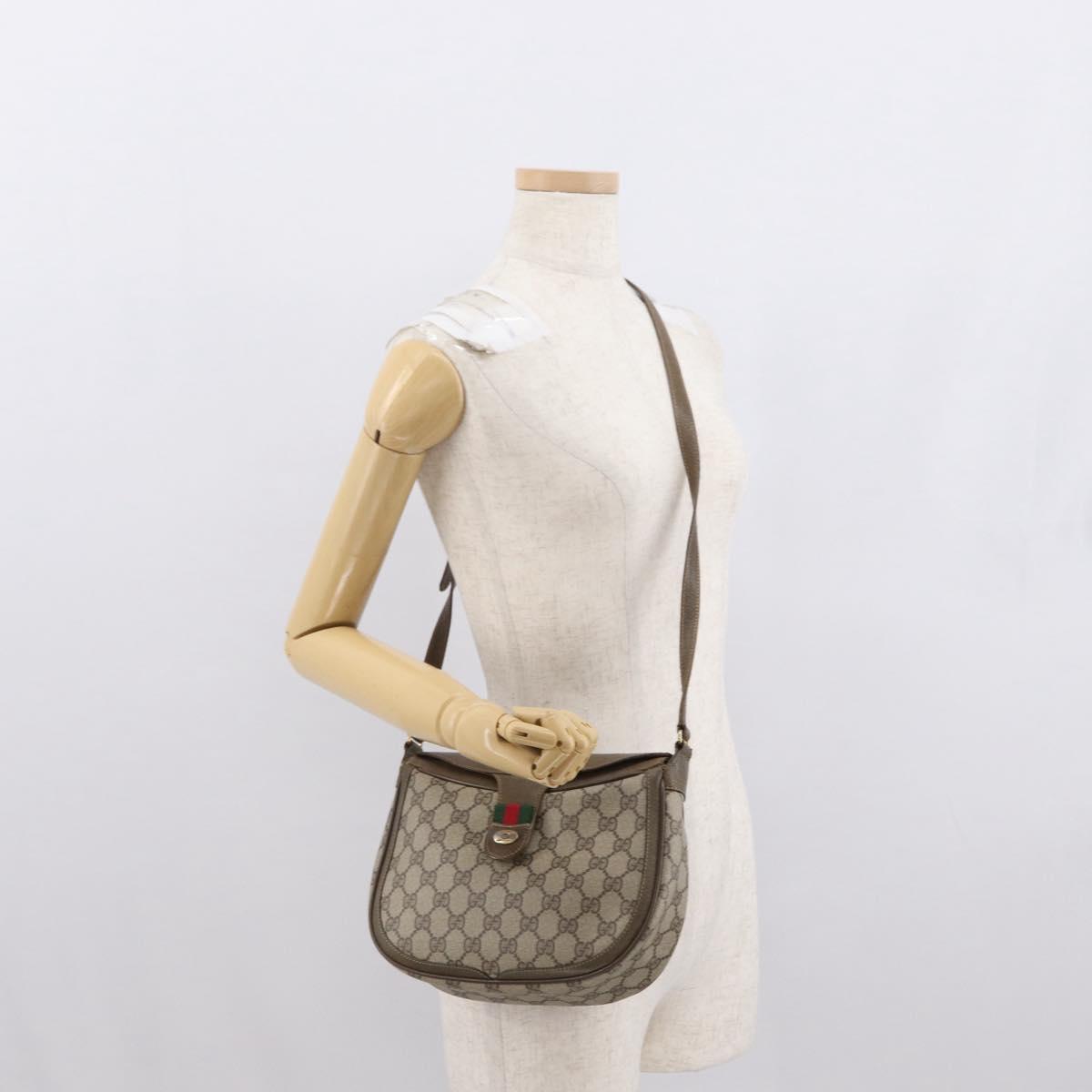 GUCCI GG Supreme Web Sherry Line Shoulder Bag PVC Beige 10 02 056 Auth 163550