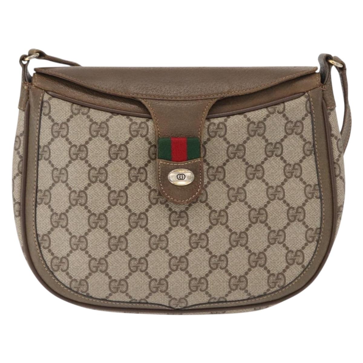 GUCCI GG Supreme Web Sherry Line Shoulder Bag PVC Beige 10 02 056 Auth 163550
