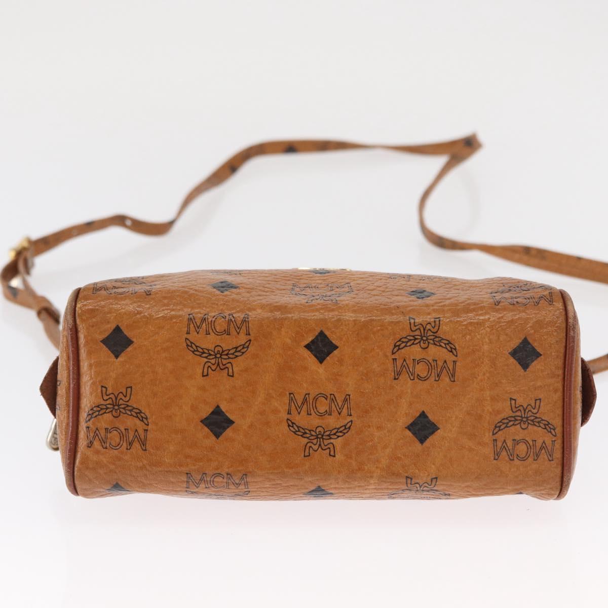 MCM Vicetos Logogram Mini Boston Bag PVC Leather 2way Brown Gold Auth 163554