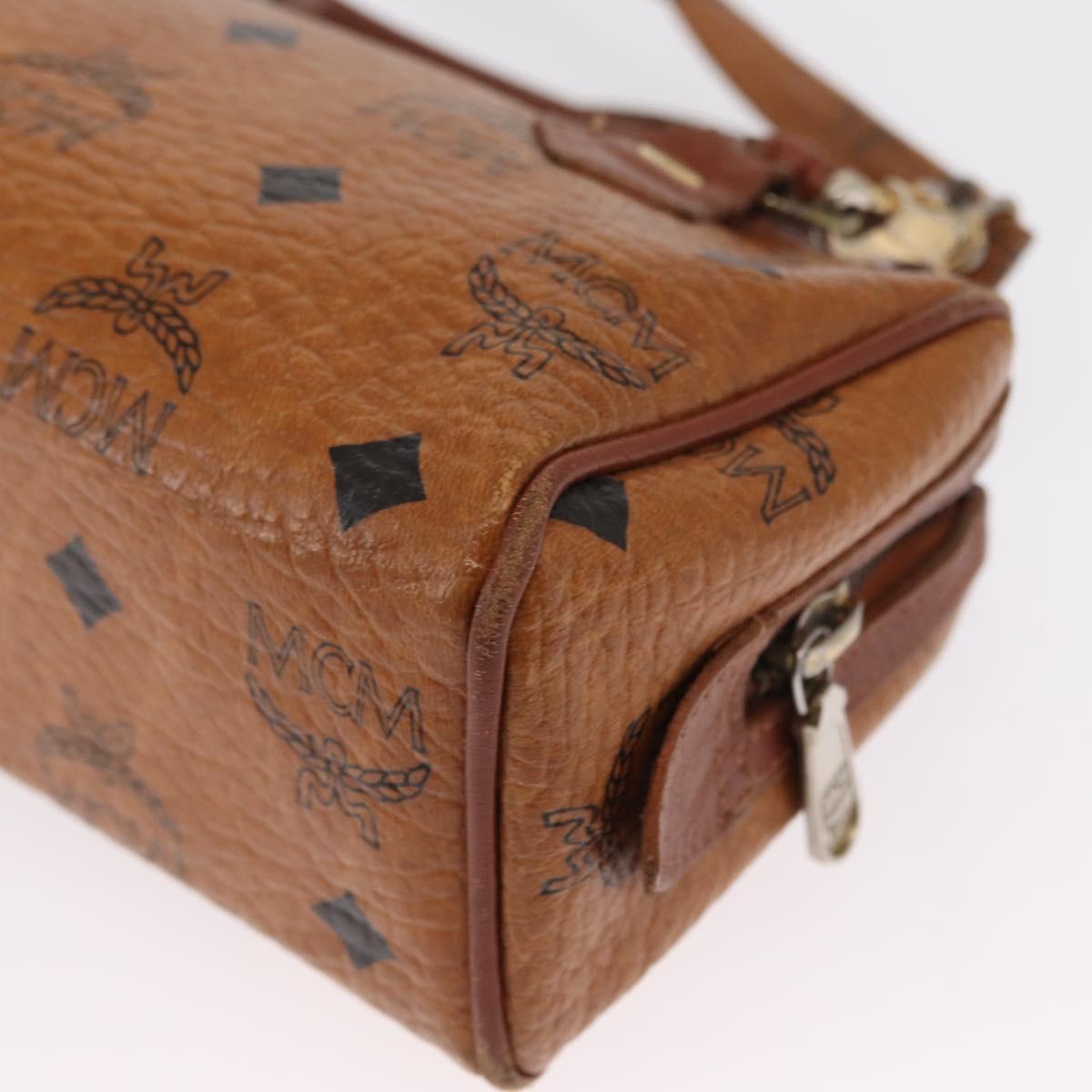 MCM Vicetos Logogram Mini Boston Bag PVC Leather 2way Brown Gold Auth 163554
