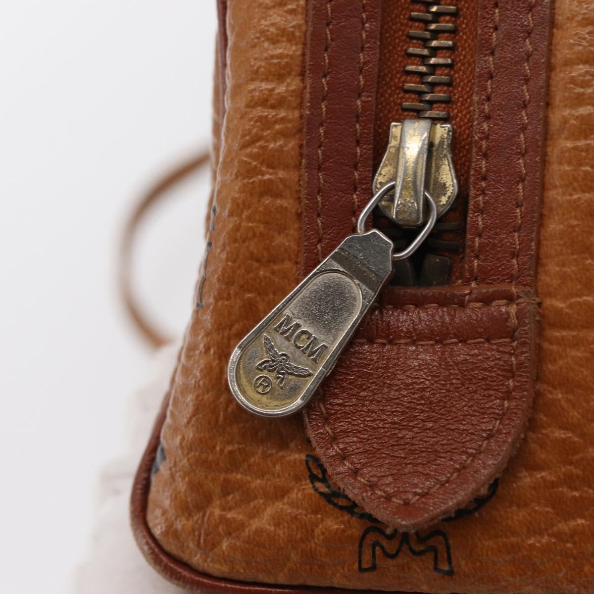 MCM Vicetos Logogram Mini Boston Bag PVC Leather 2way Brown Gold Auth 163554