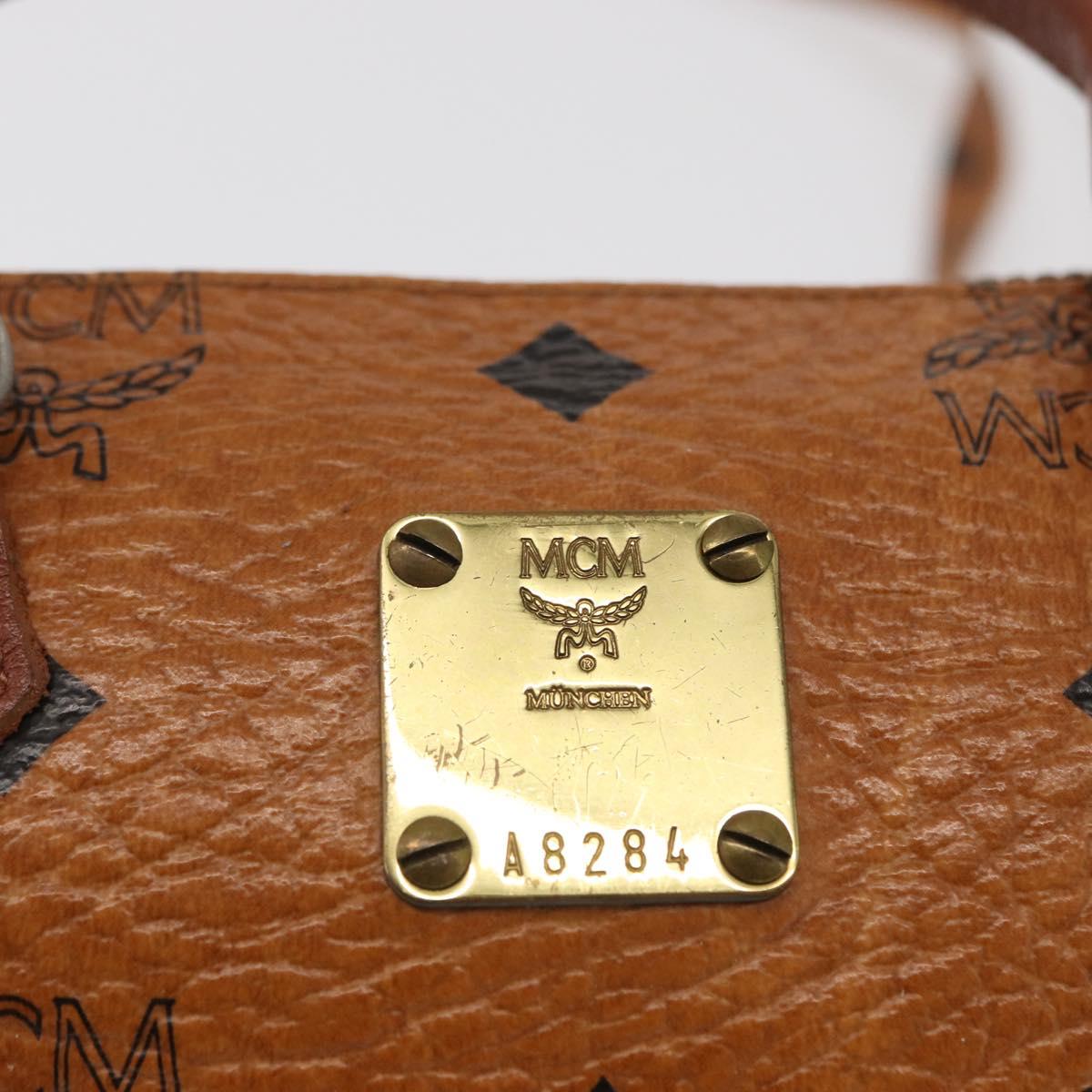 MCM Vicetos Logogram Mini Boston Bag PVC Leather 2way Brown Gold Auth 163554