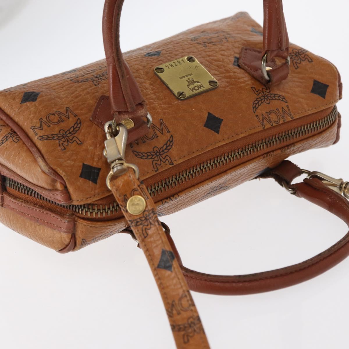 MCM Vicetos Logogram Mini Boston Bag PVC Leather 2way Brown Gold Auth 163554