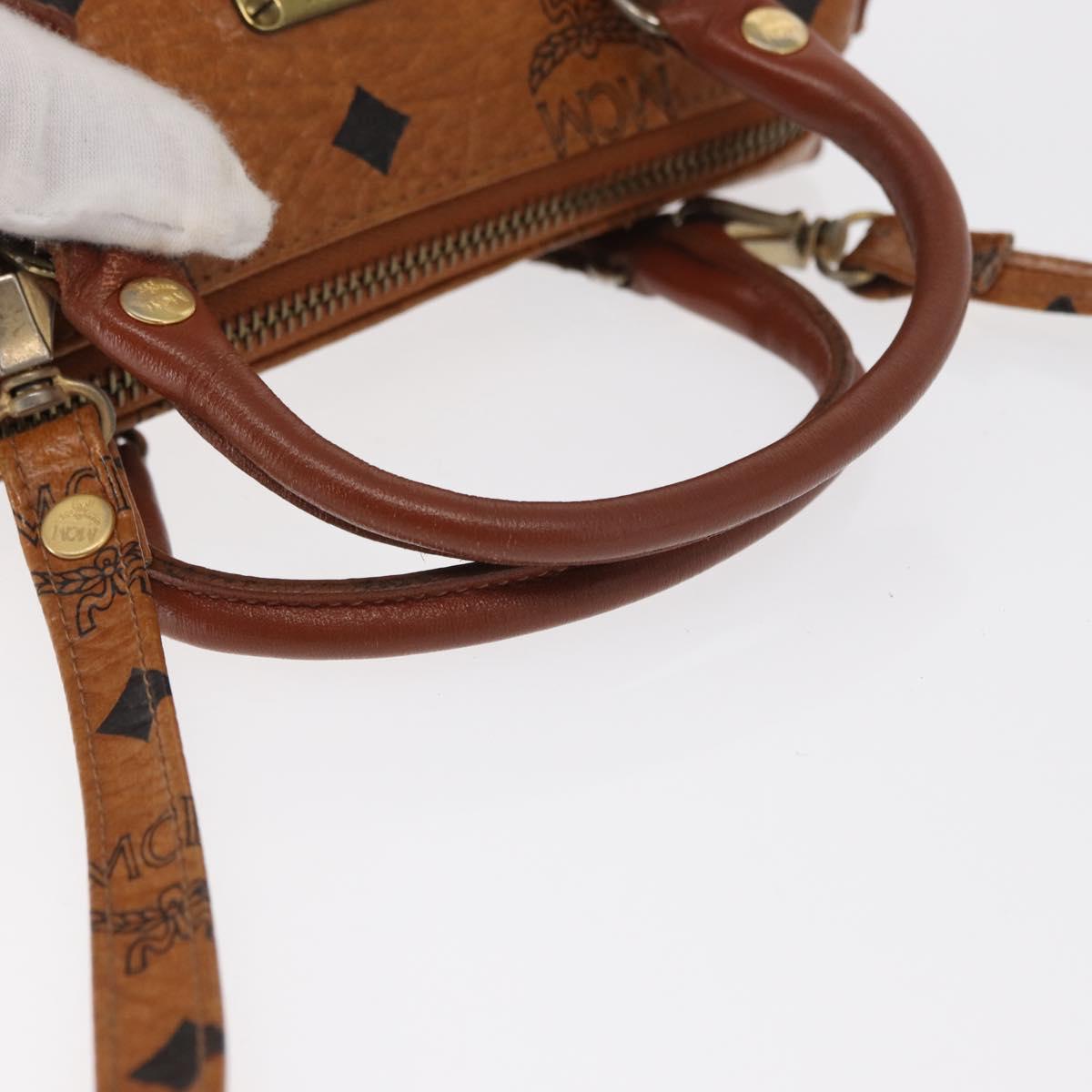 MCM Vicetos Logogram Mini Boston Bag PVC Leather 2way Brown Gold Auth 163554