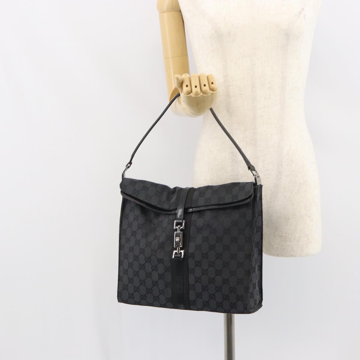 GUCCI GG Canvas Jackie Shoulder Bag Black Silver 001 3355 2123 Auth 163556