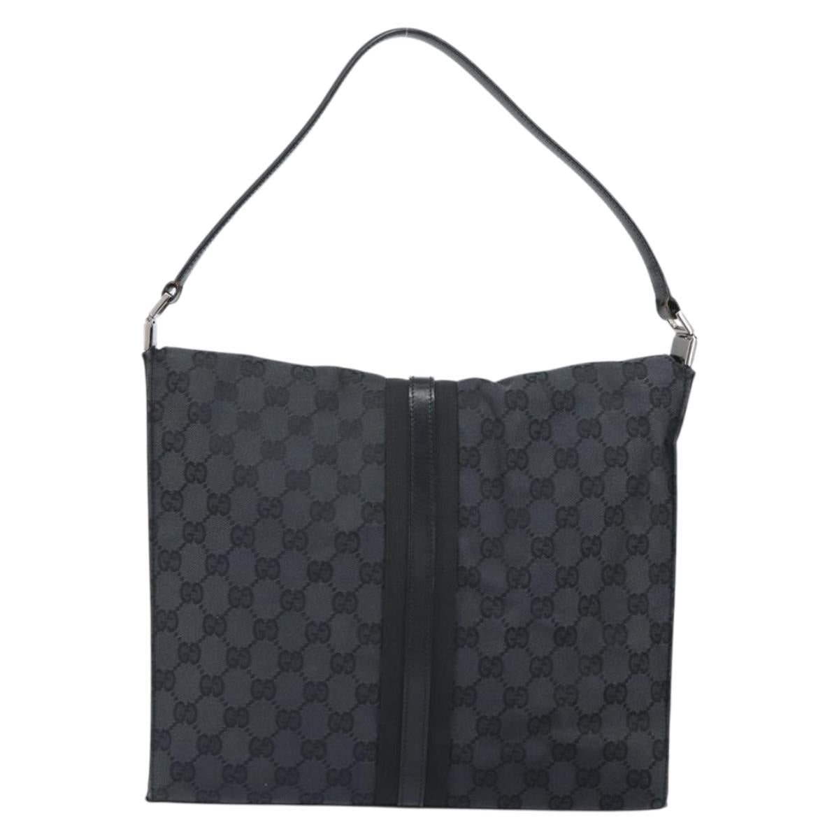 GUCCI GG Canvas Jackie Shoulder Bag Black Silver 001 3355 2123 Auth 163556