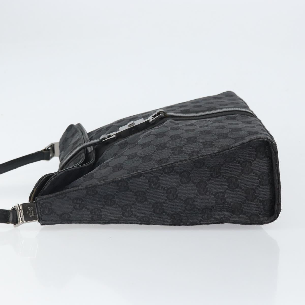 GUCCI GG Canvas Jackie Shoulder Bag Black Silver 001 3355 2123 Auth 163556