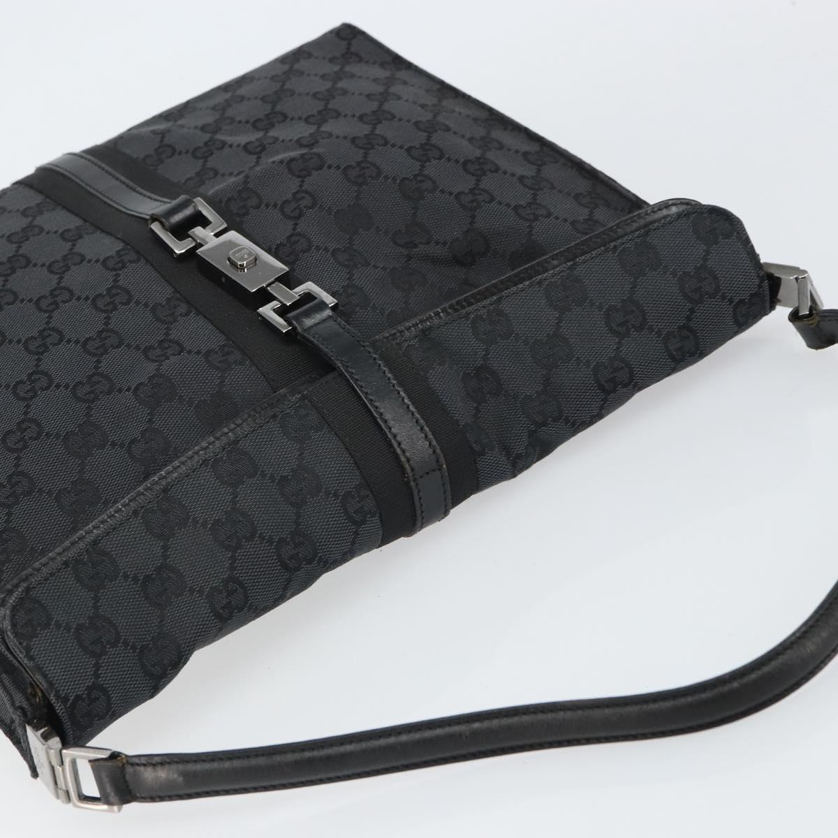 GUCCI GG Canvas Jackie Shoulder Bag Black Silver 001 3355 2123 Auth 163556
