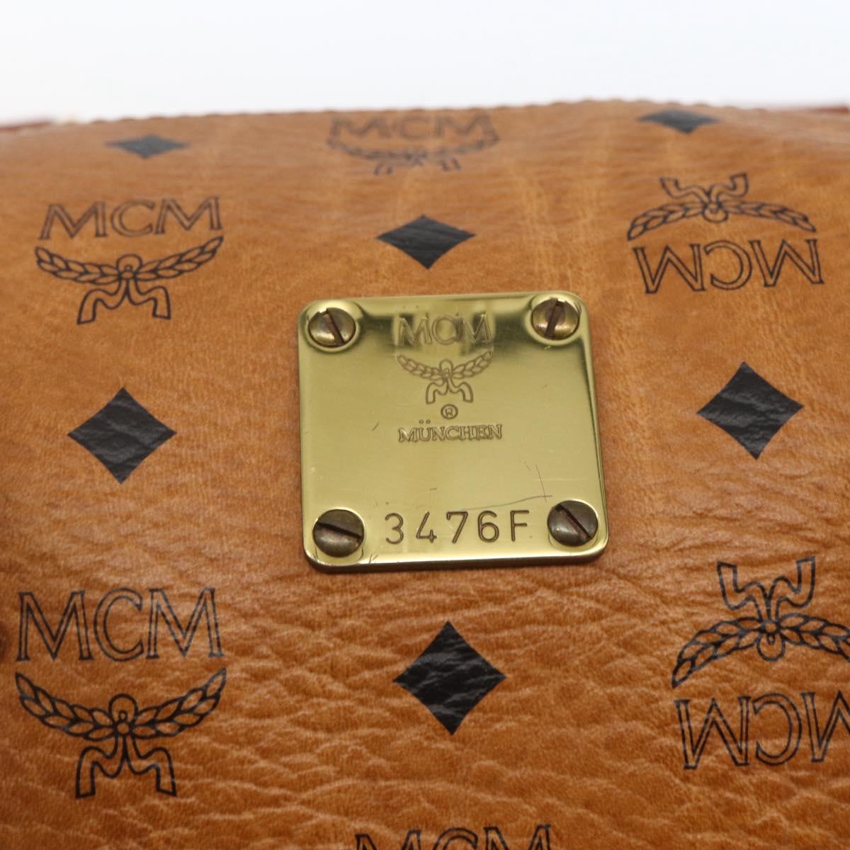 MCM Vicetos Logogram Boston Bag PVC Leather Brown Gold Auth 163563