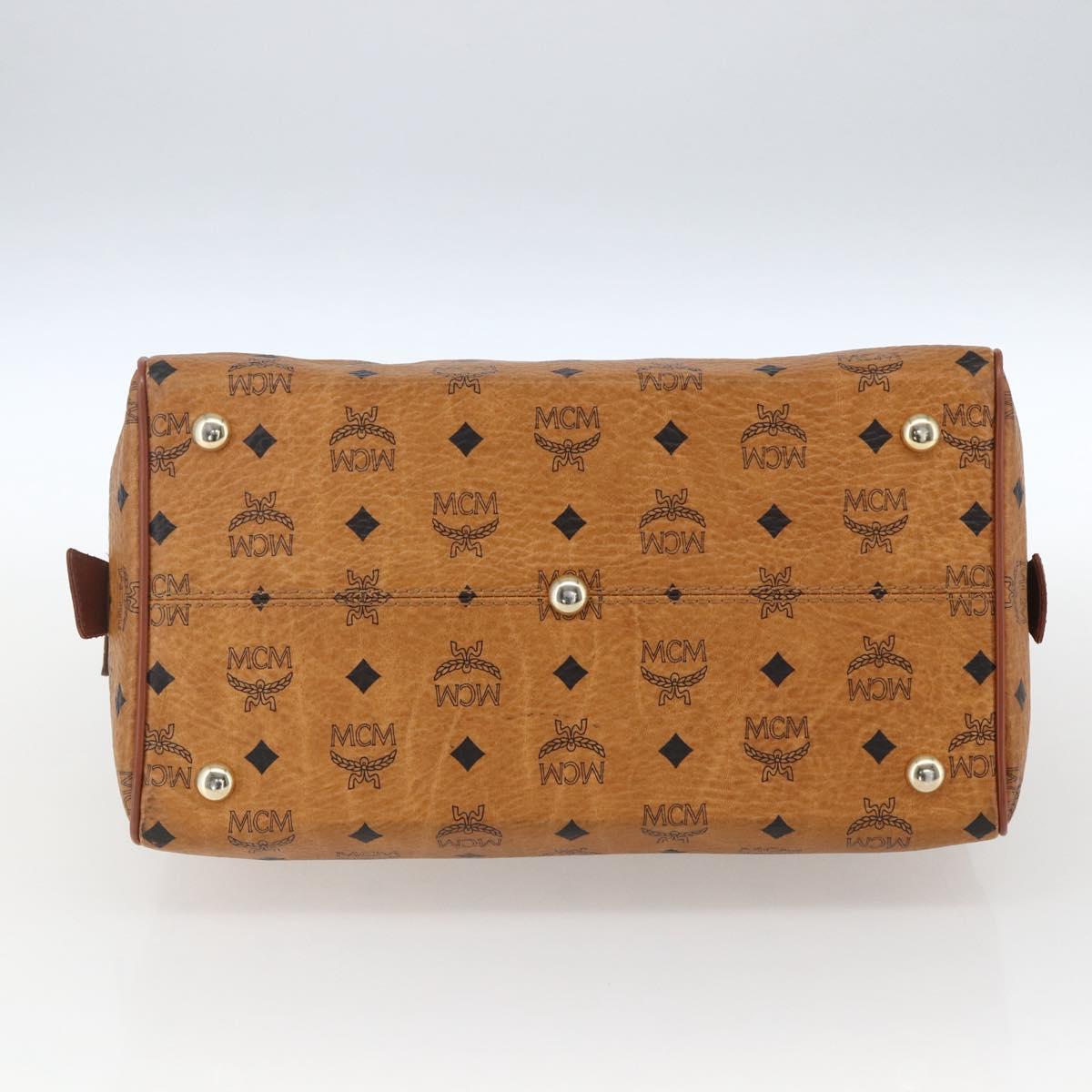 MCM Vicetos Logogram Boston Bag PVC Leather Brown Gold Auth 163563