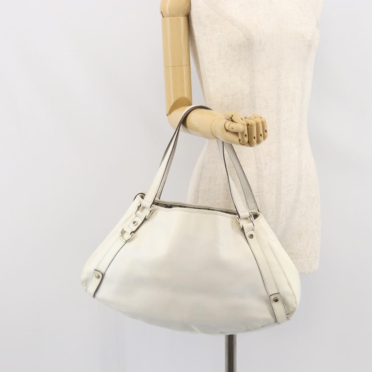 GUCCI Abbey Tote Bag Leather White Gold 130736 Auth 163566