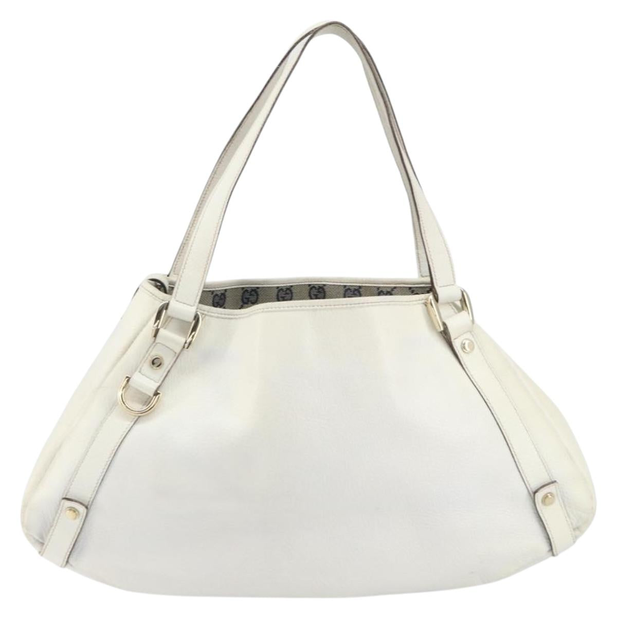 GUCCI Abbey Tote Bag Leather White Gold 130736 Auth 163566