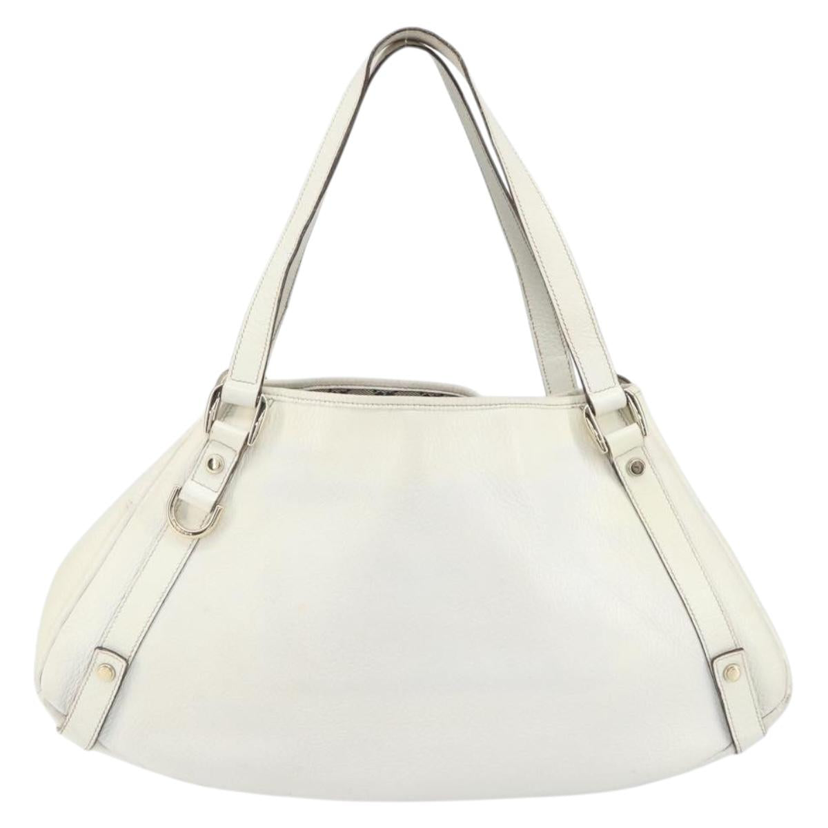 GUCCI Abbey Tote Bag Leather White Gold 130736 Auth 163566