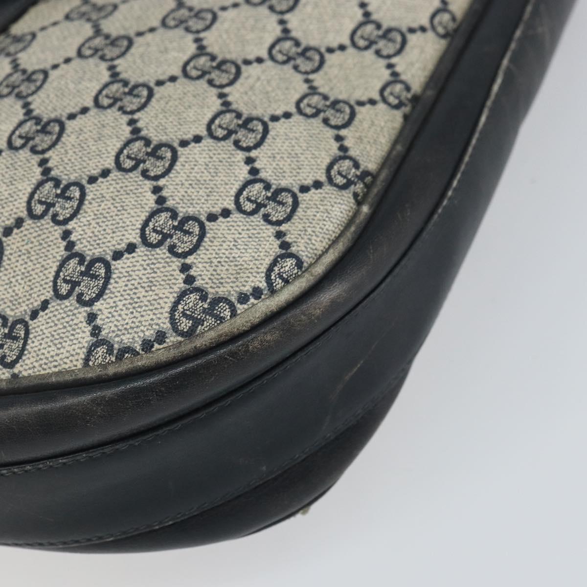 GUCCI GG Supreme Horsebit Shoulder Bag PVC Navy Gold Auth 163567