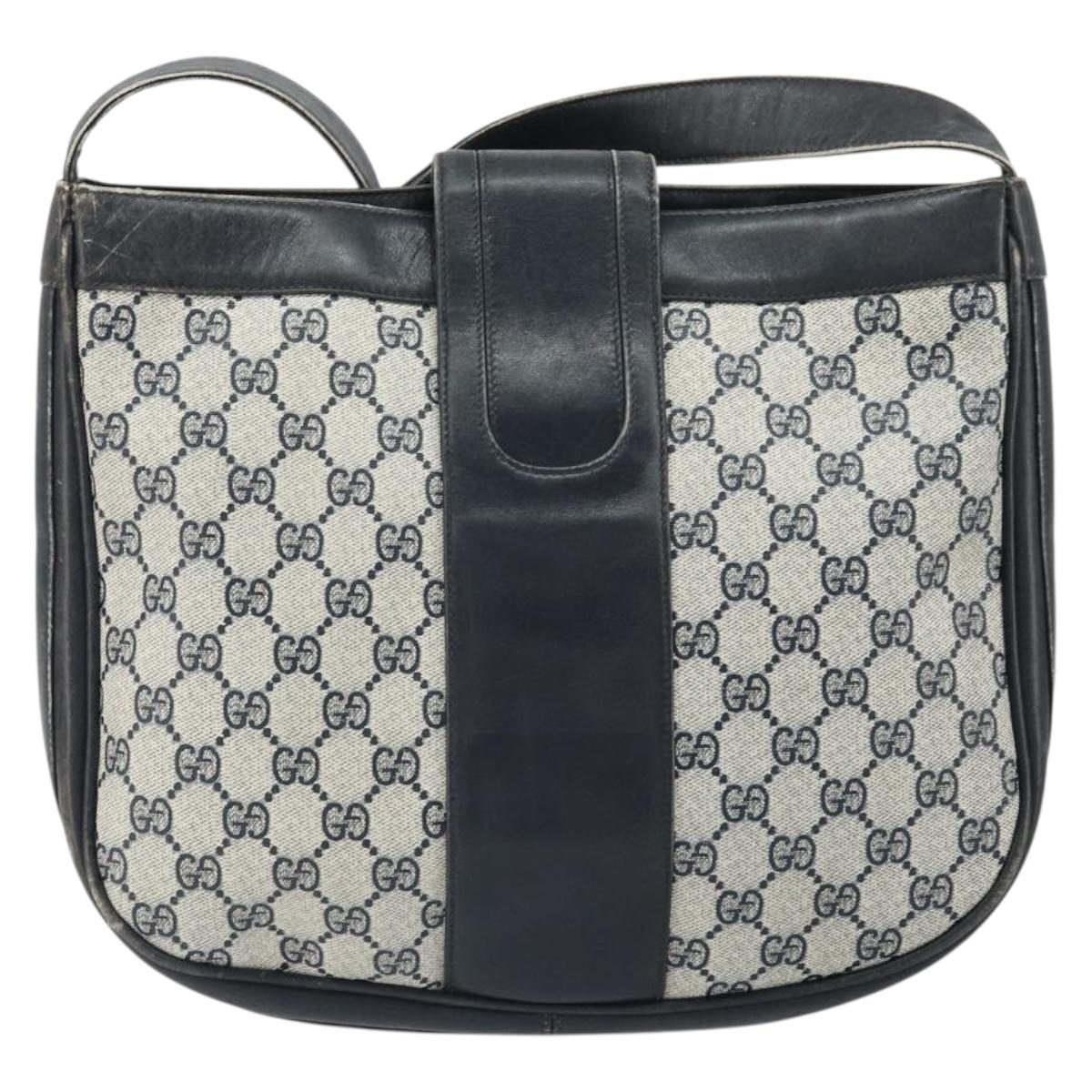 GUCCI GG Supreme Horsebit Shoulder Bag PVC Navy Gold Auth 163567