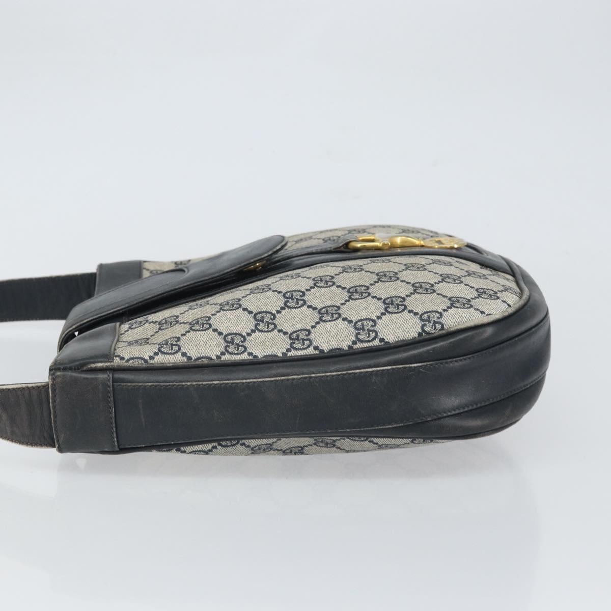 GUCCI GG Supreme Horsebit Shoulder Bag PVC Navy Gold Auth 163567