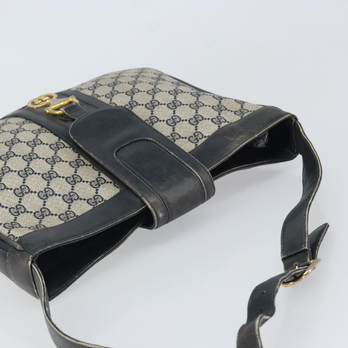 GUCCI GG Supreme Horsebit Shoulder Bag PVC Navy Gold Auth 163567