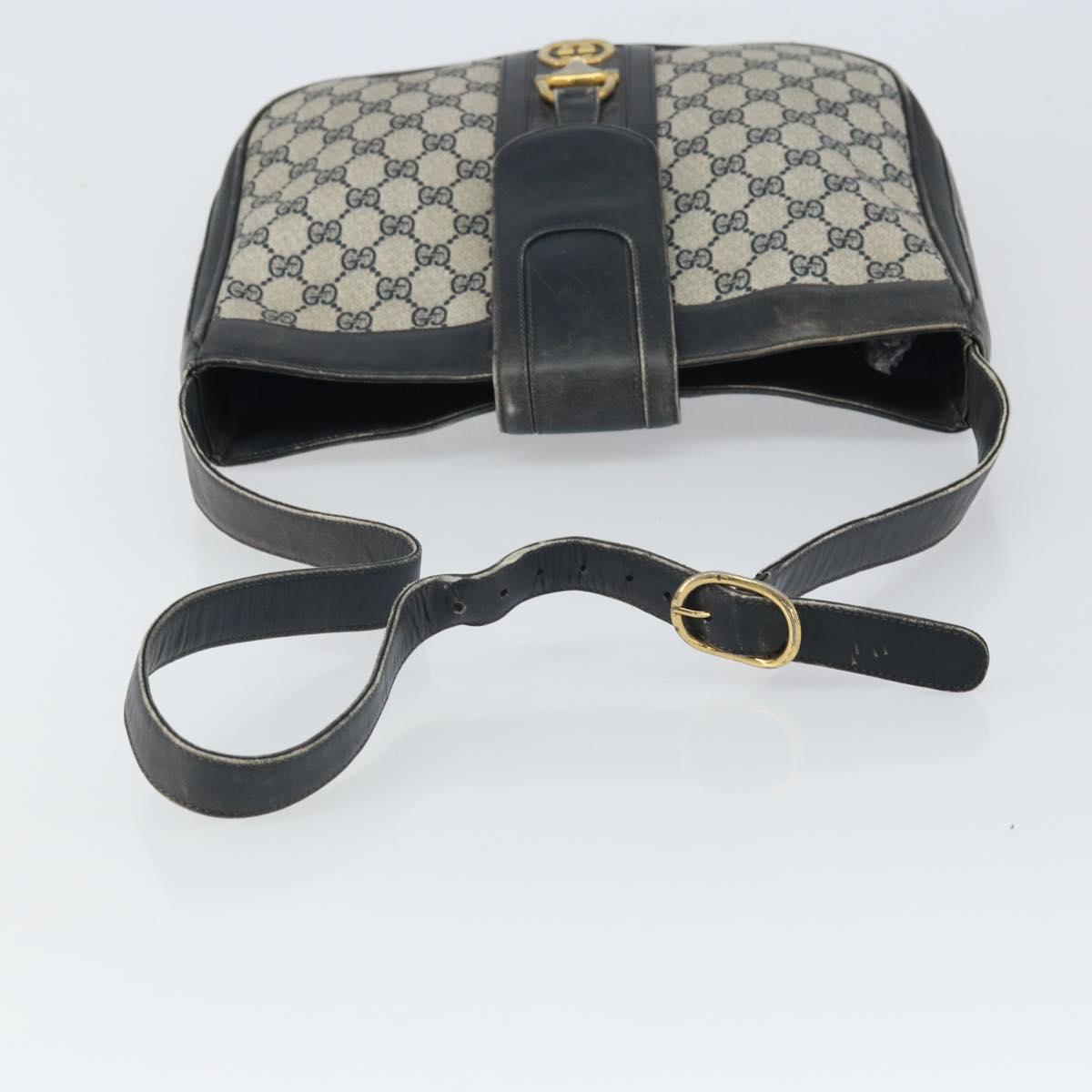 GUCCI GG Supreme Horsebit Shoulder Bag PVC Navy Gold Auth 163567