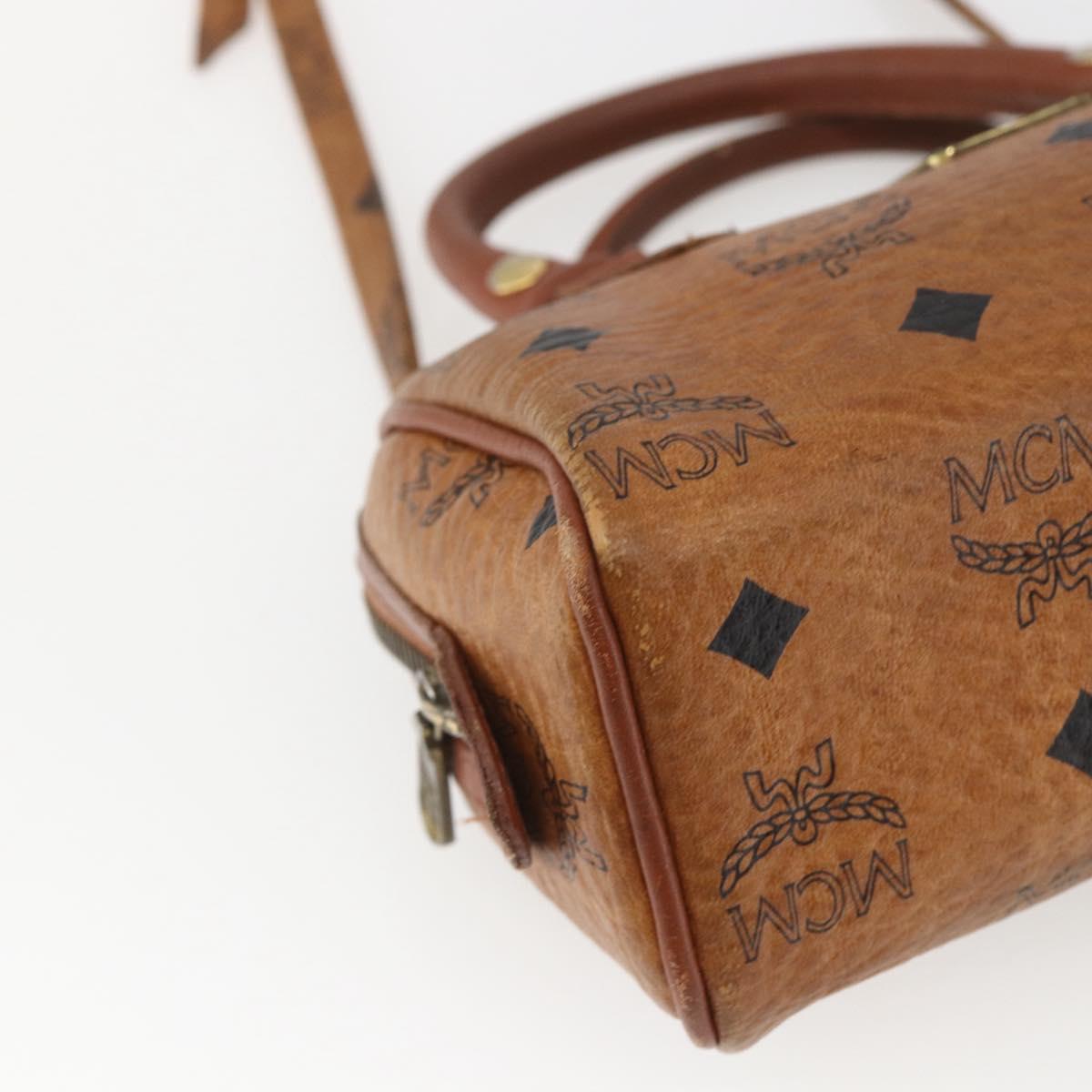 MCM Vicetos Logogram Mini Boston Bag PVC Leather 2way Brown Gold Auth 163568