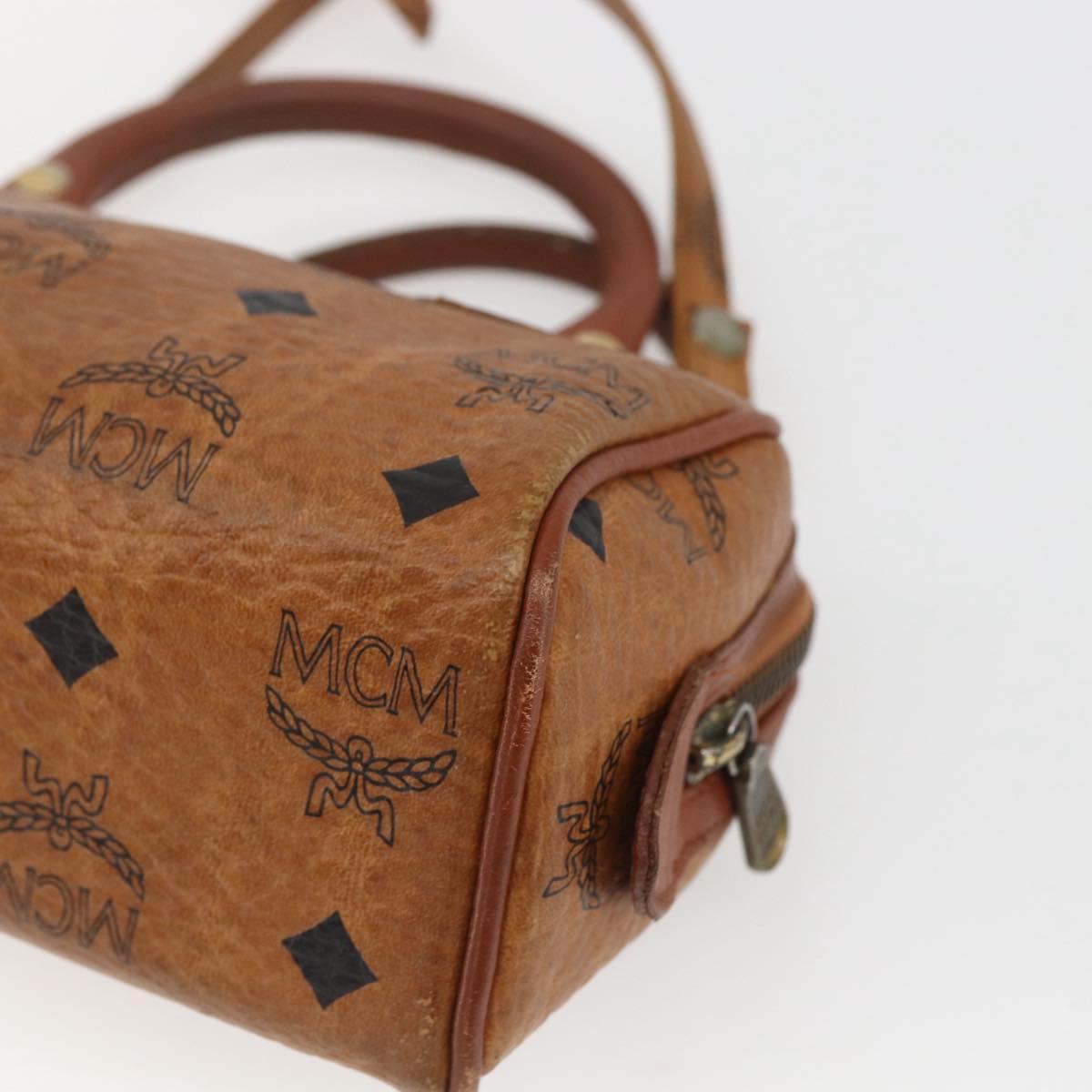 MCM Vicetos Logogram Mini Boston Bag PVC Leather 2way Brown Gold Auth 163568