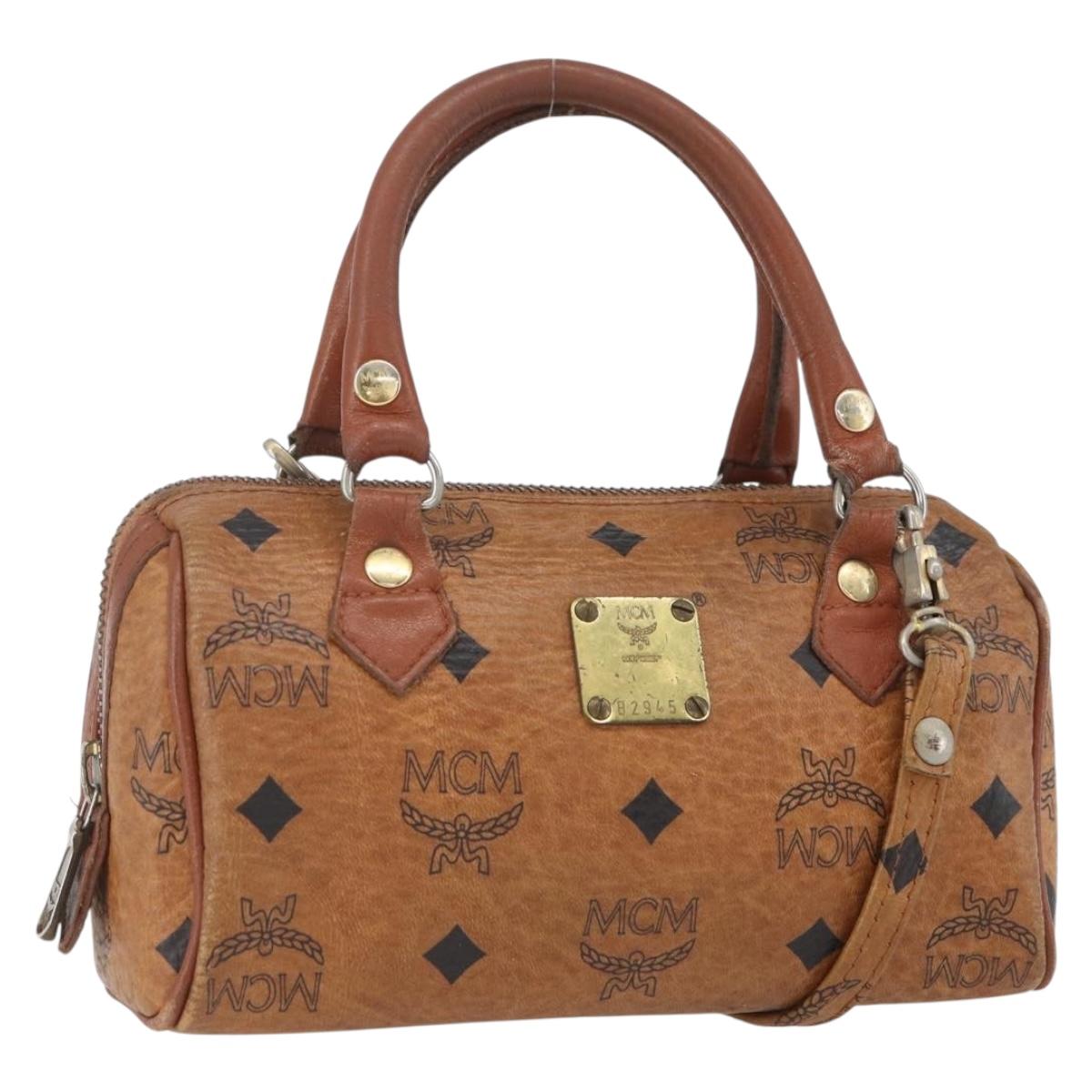 MCM Vicetos Logogram Mini Boston Bag PVC Leather 2way Brown Gold Auth 163568
