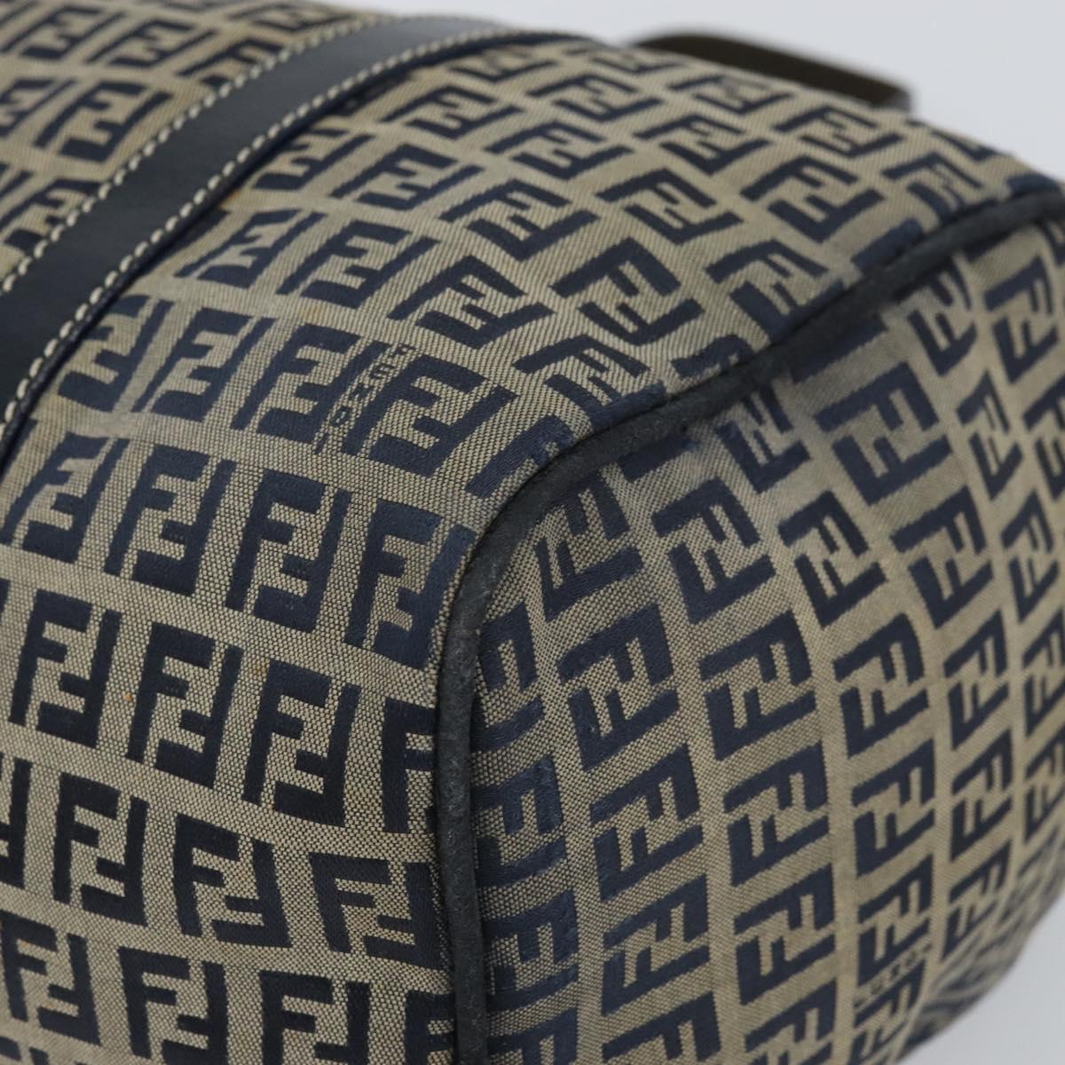 FENDI Zucchino Canvas Boston Bag Navy Silver Auth 163575