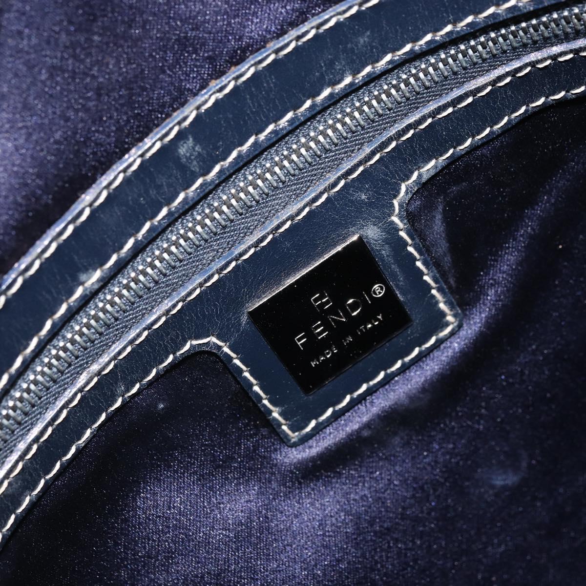 FENDI Zucchino Canvas Boston Bag Navy Silver Auth 163575