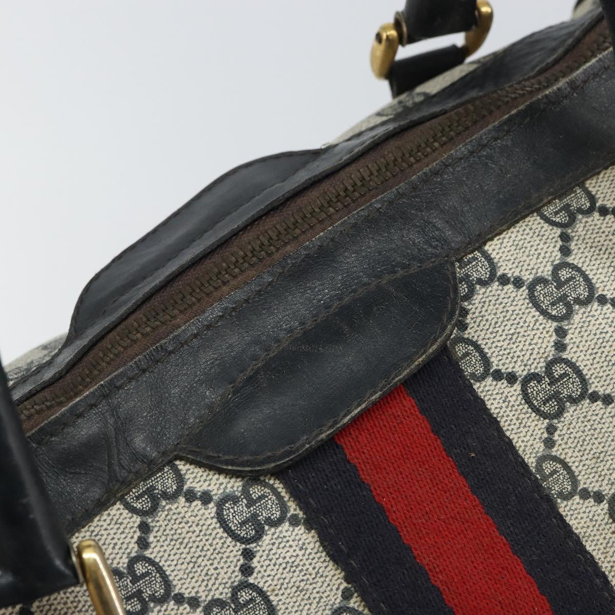 GUCCI GG Supreme Sherry Line Boston Bag PVC Navy Gold Red Auth 163578