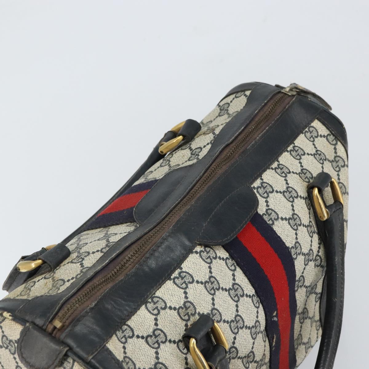 GUCCI GG Supreme Sherry Line Boston Bag PVC Navy Gold Red Auth 163578