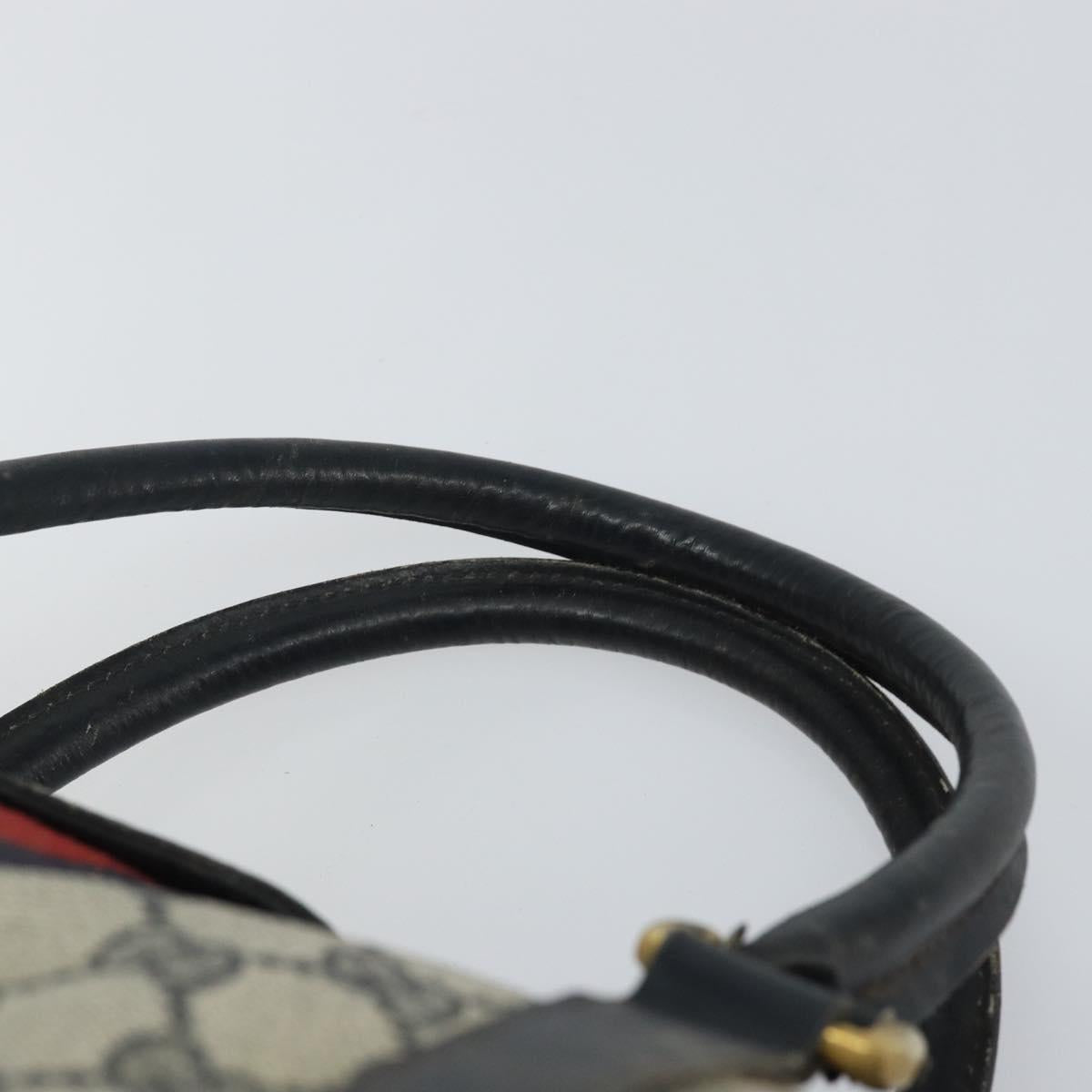GUCCI GG Supreme Sherry Line Boston Bag PVC Navy Gold Red Auth 163578