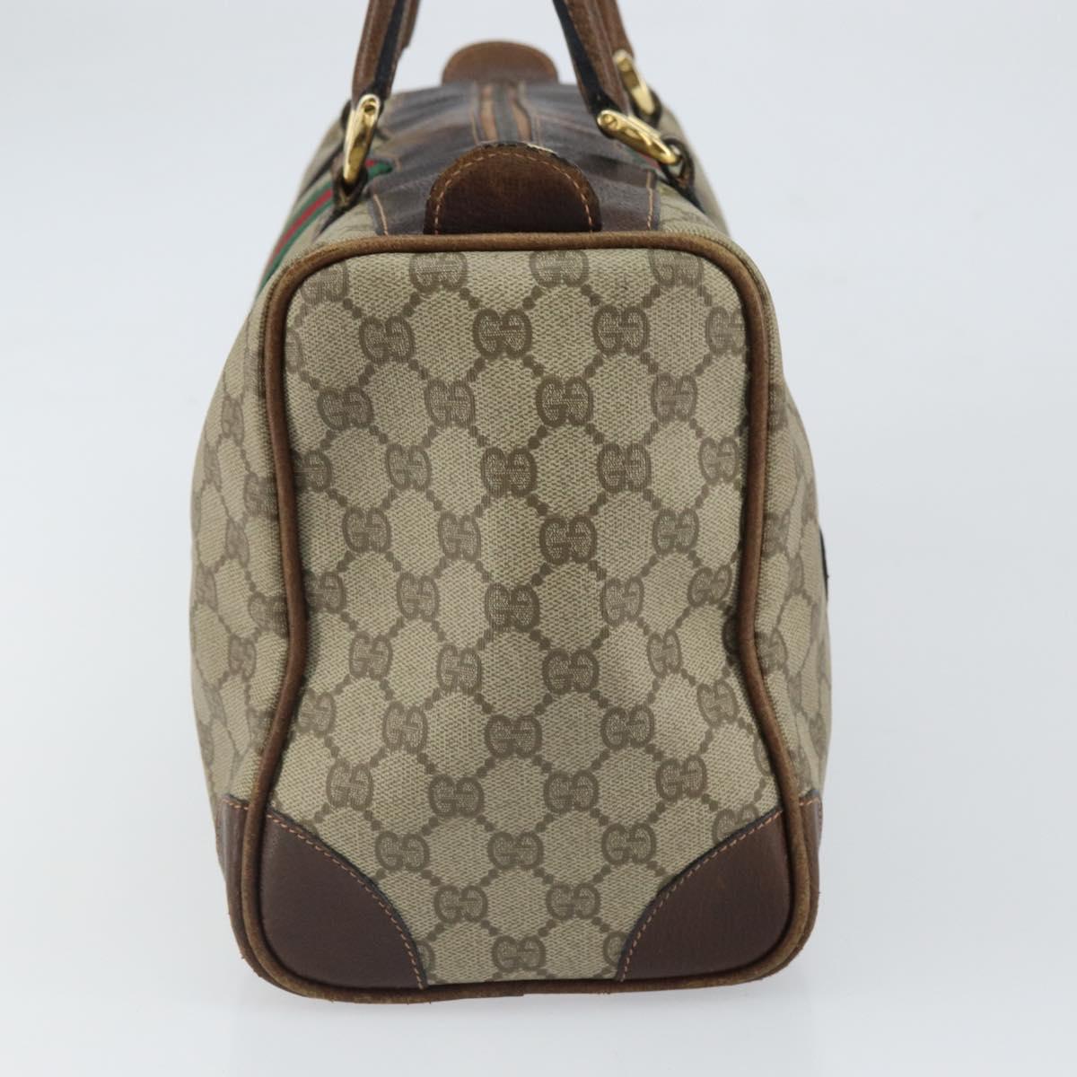 GUCCI GG Supreme Web Sherry Line Boston Bag PVC Beige Gold Red Auth 163579