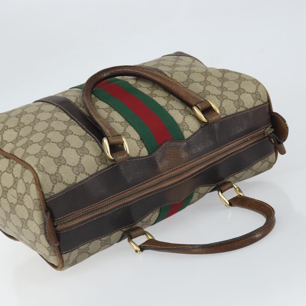 GUCCI GG Supreme Web Sherry Line Boston Bag PVC Beige Gold Red Auth 163579