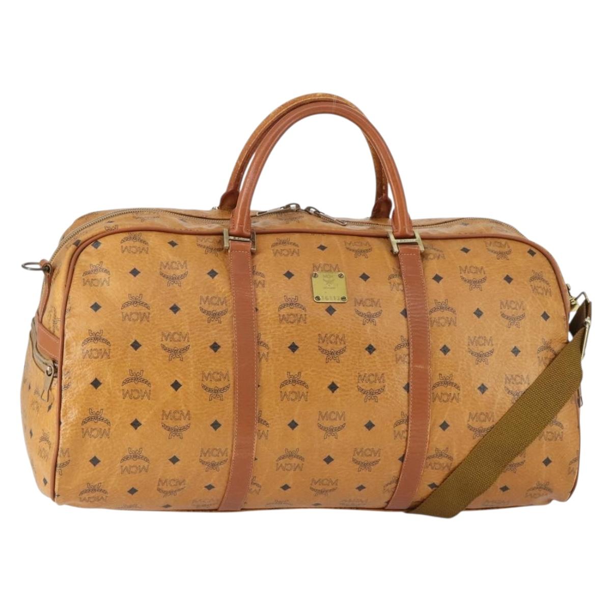 MCM Vicetos Logogram Boston Bag PVC Leather 2way Brown Gold Auth 163581