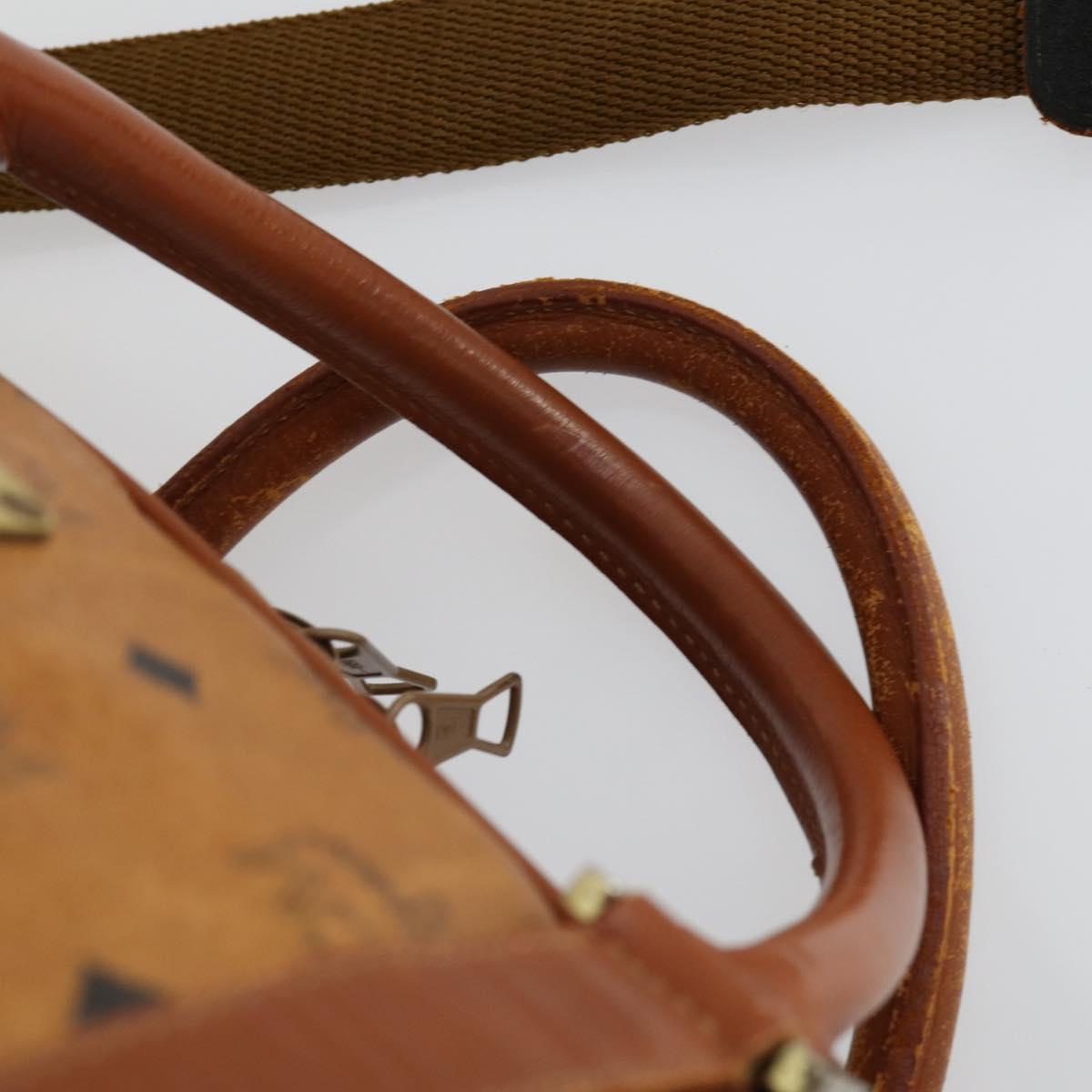 MCM Vicetos Logogram Boston Bag PVC Leather 2way Brown Gold Auth 163581