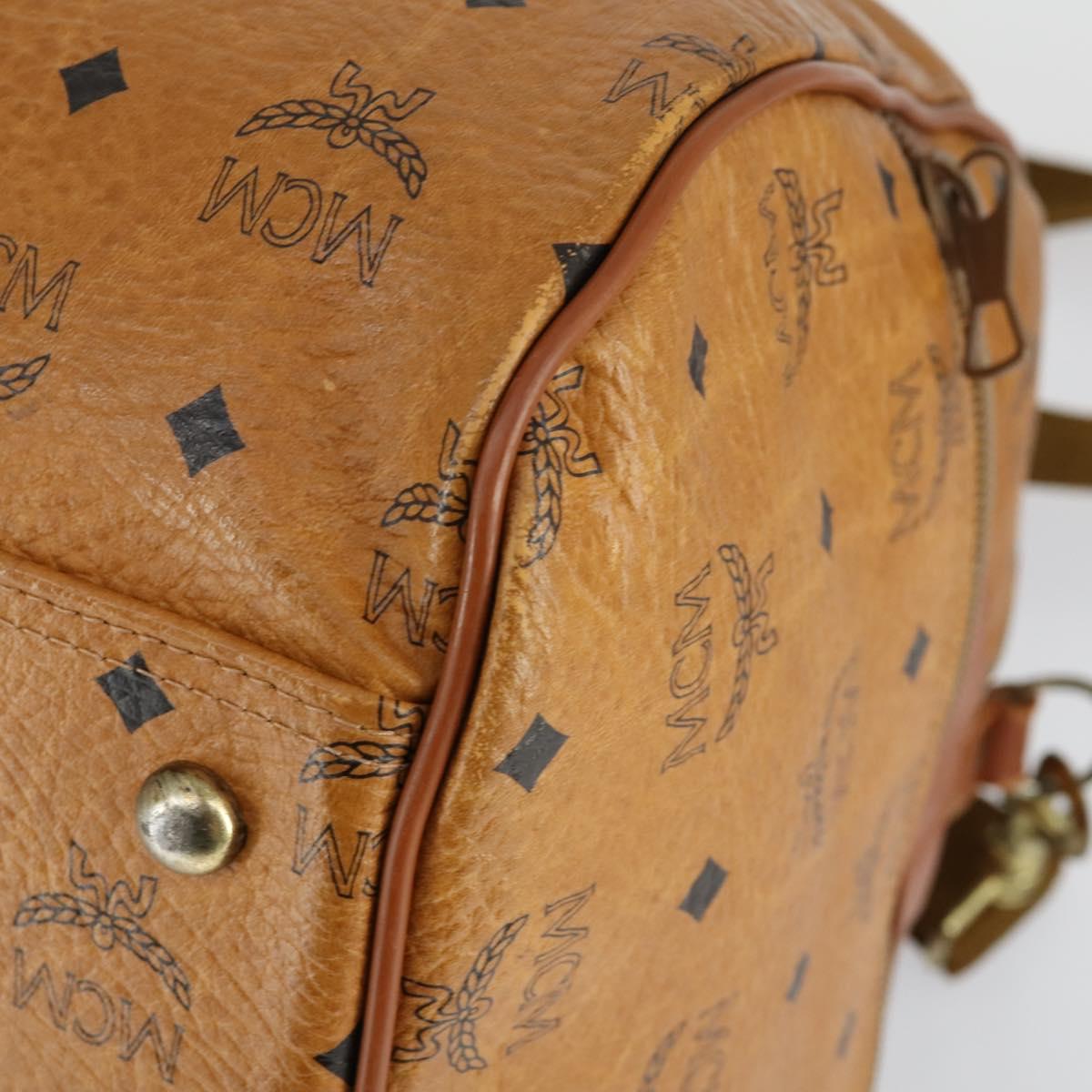 MCM Vicetos Logogram Boston Bag PVC Leather 2way Brown Gold Auth 163581